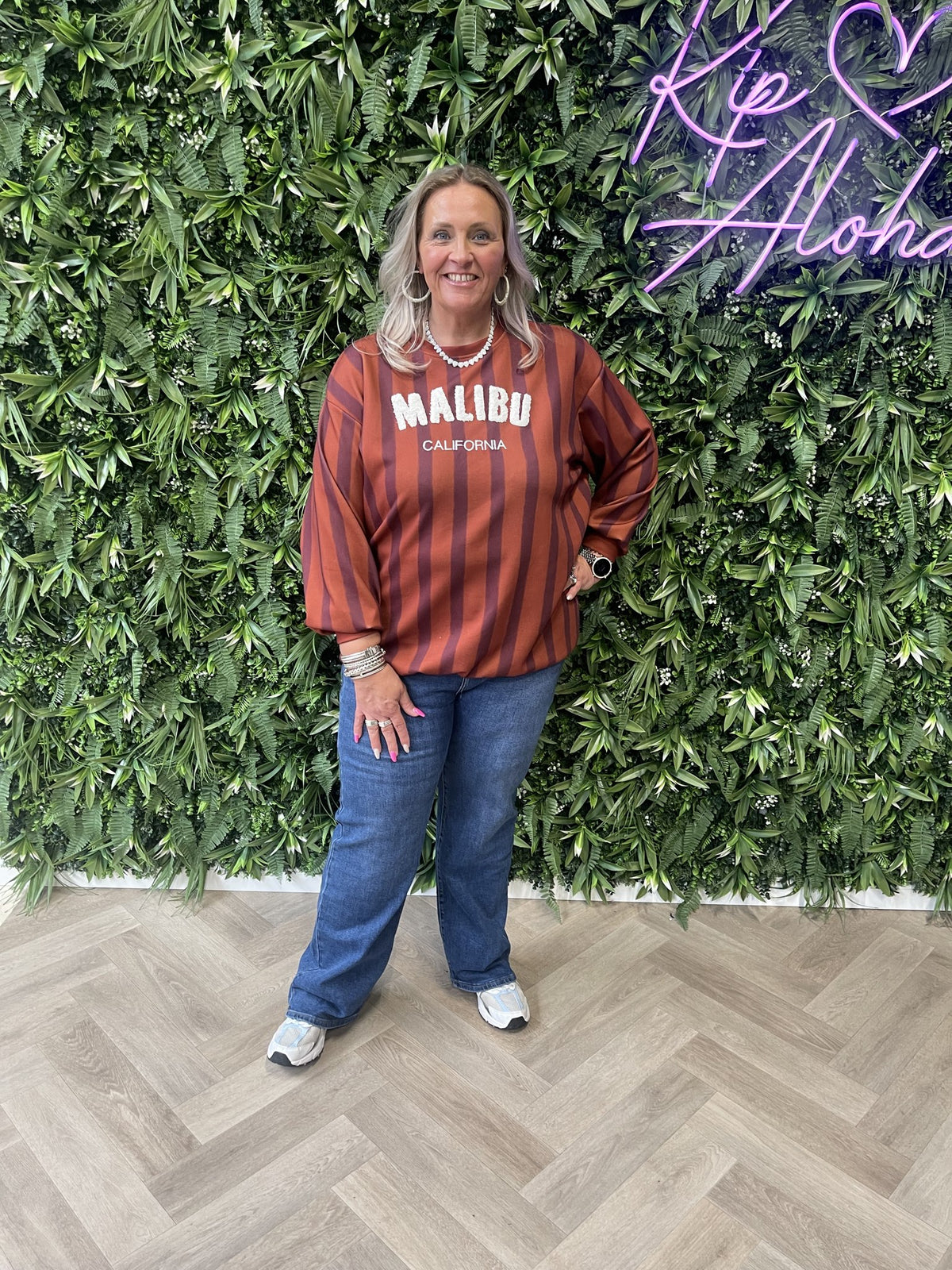 Gestreepte sweater malibu roestbruin/aubergine