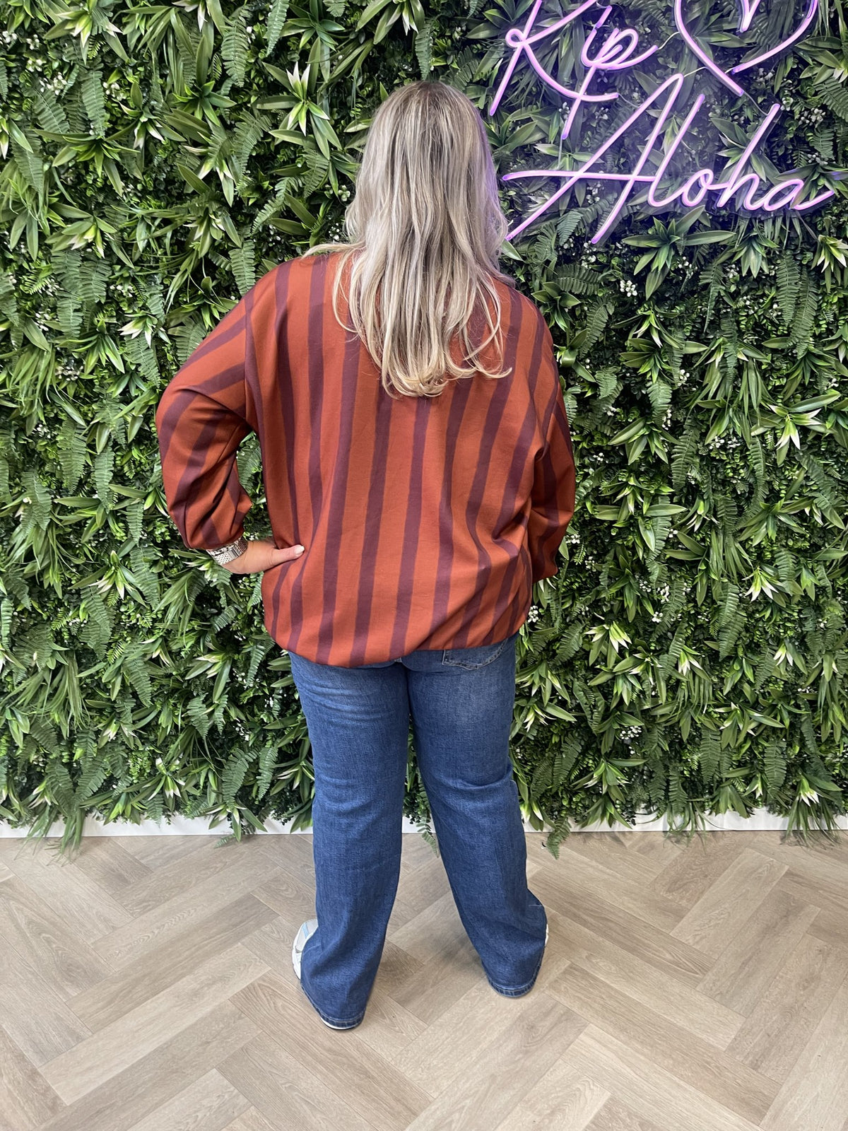 Gestreepte sweater malibu roestbruin/aubergine