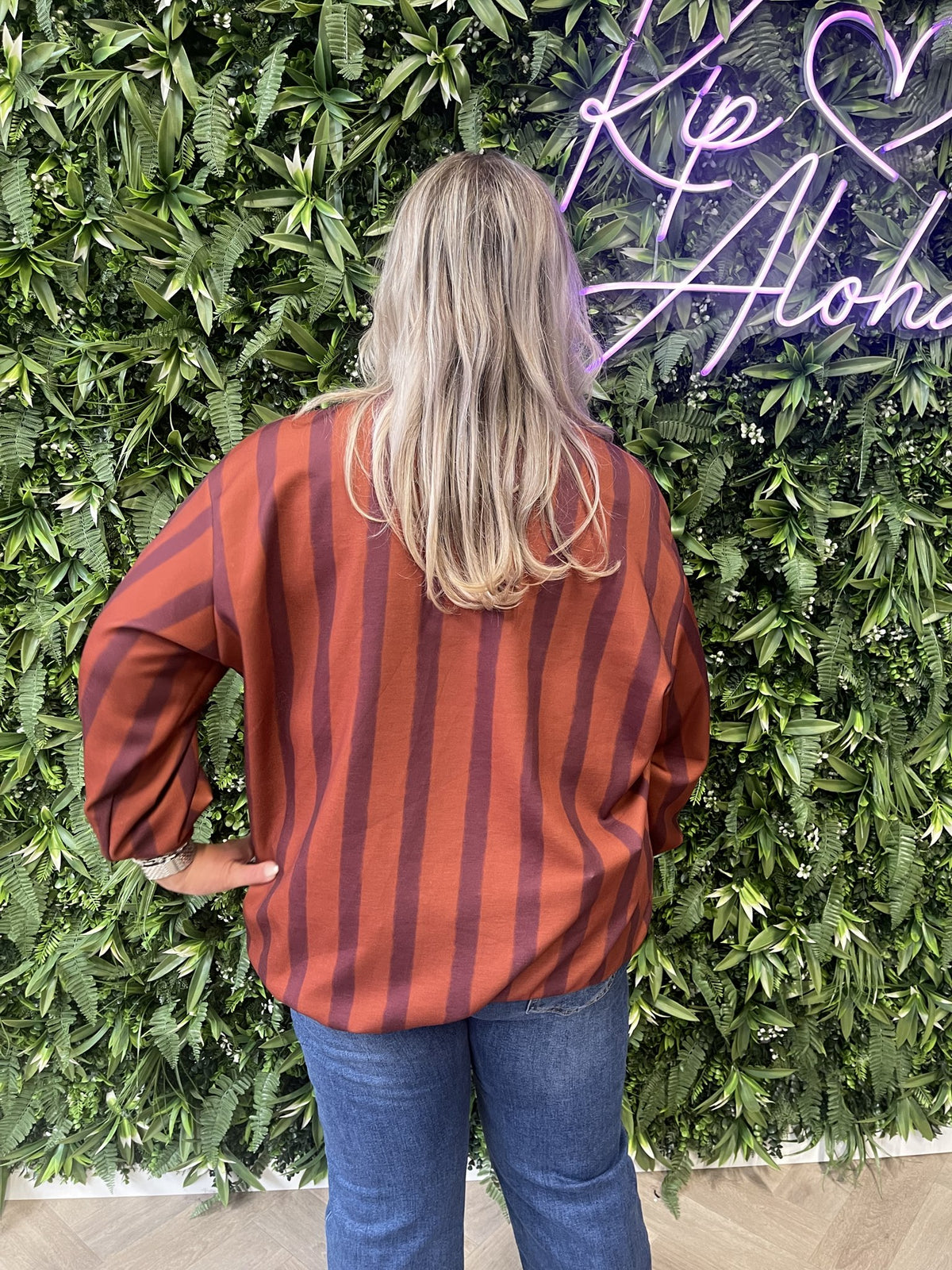 Gestreepte sweater malibu roestbruin/aubergine