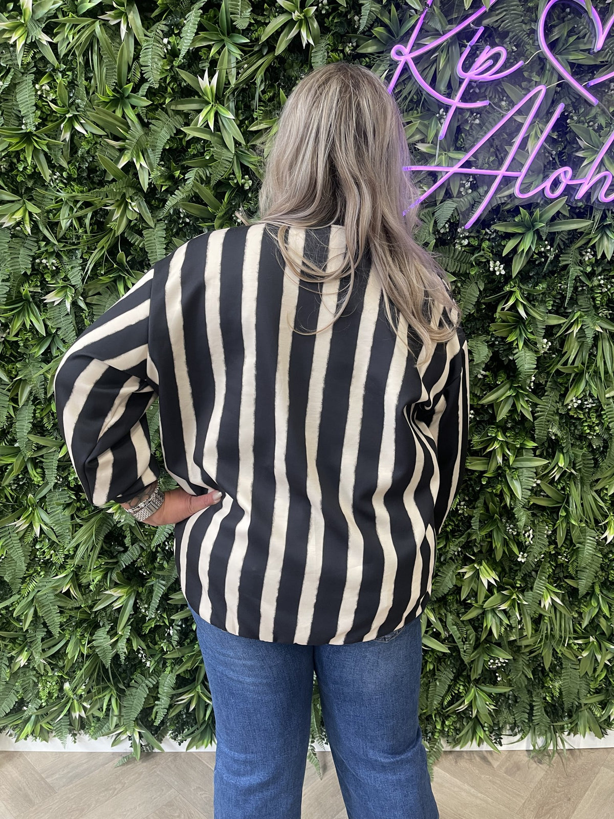 Gestreepte sweater malibu zwart/beige
