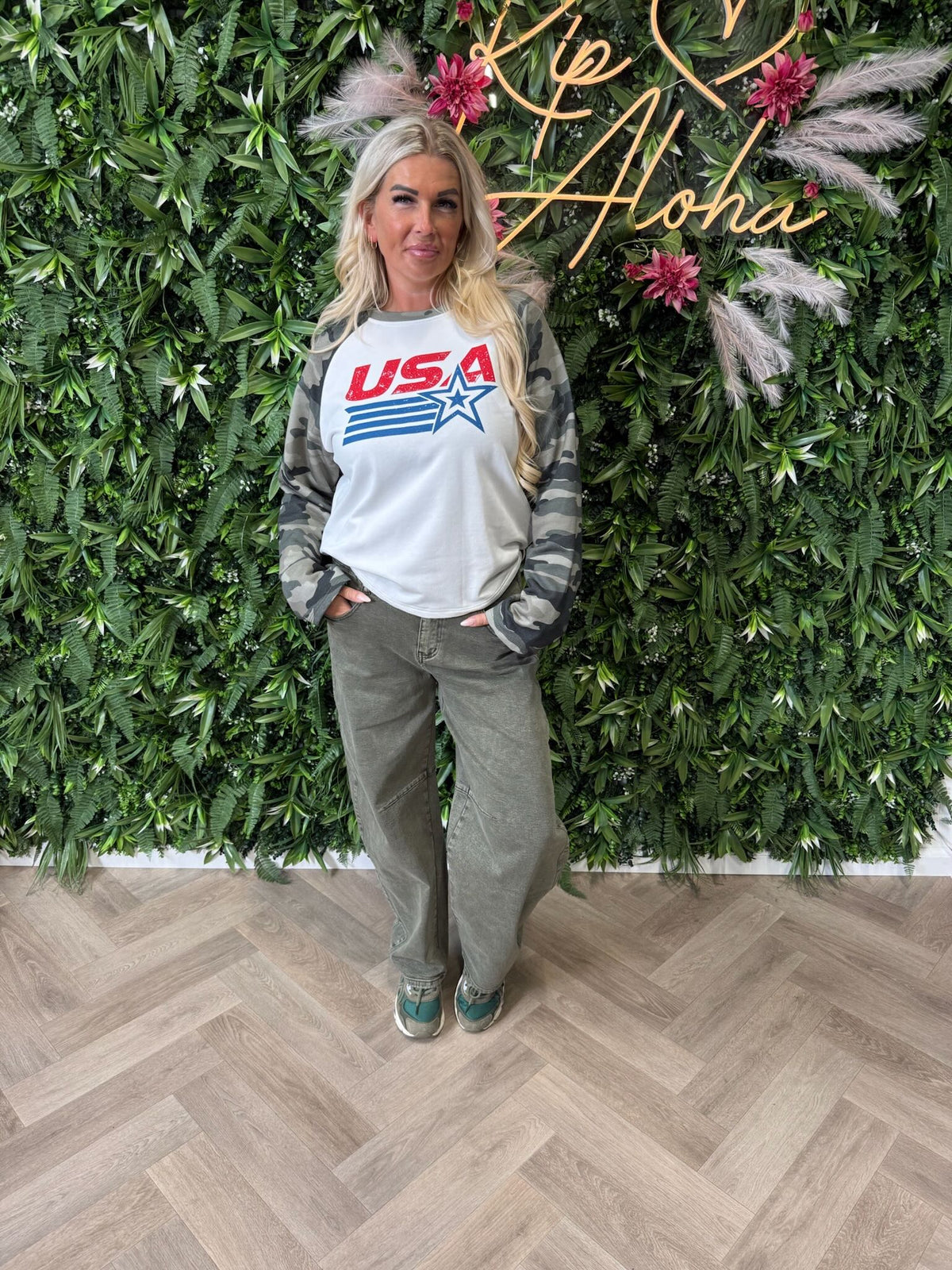 Top lange mouwen met print roomwit