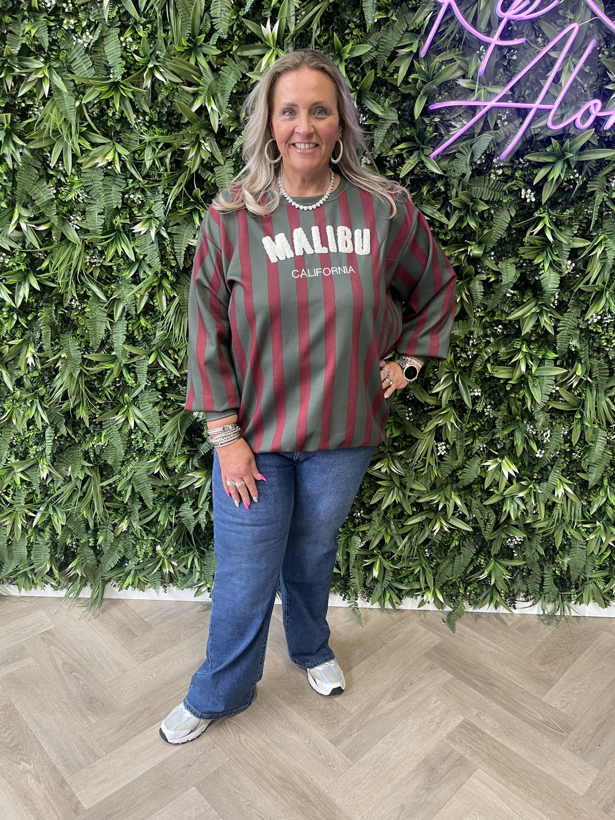 Gestreepte sweater malibu donkergroen/bordeaux