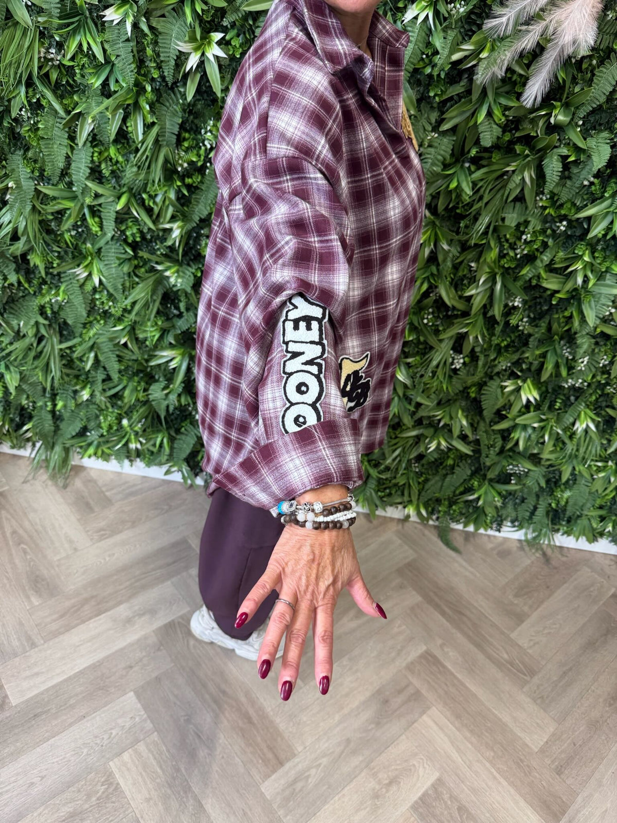 Houthakkers blouse teddy applicaties aubergine