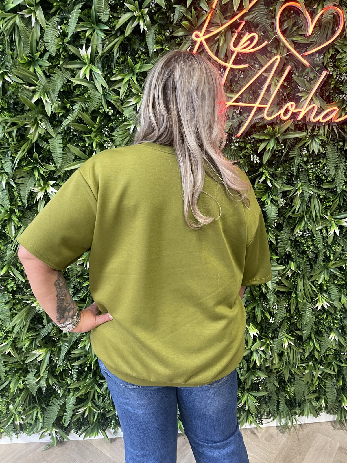 Sweater korte mouwen v-hals pistache