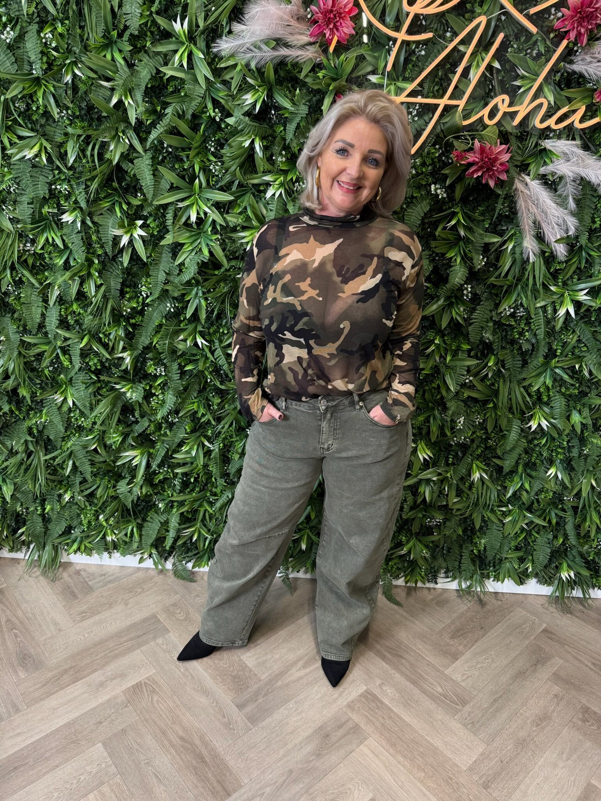 Mesh top army met col legergroen