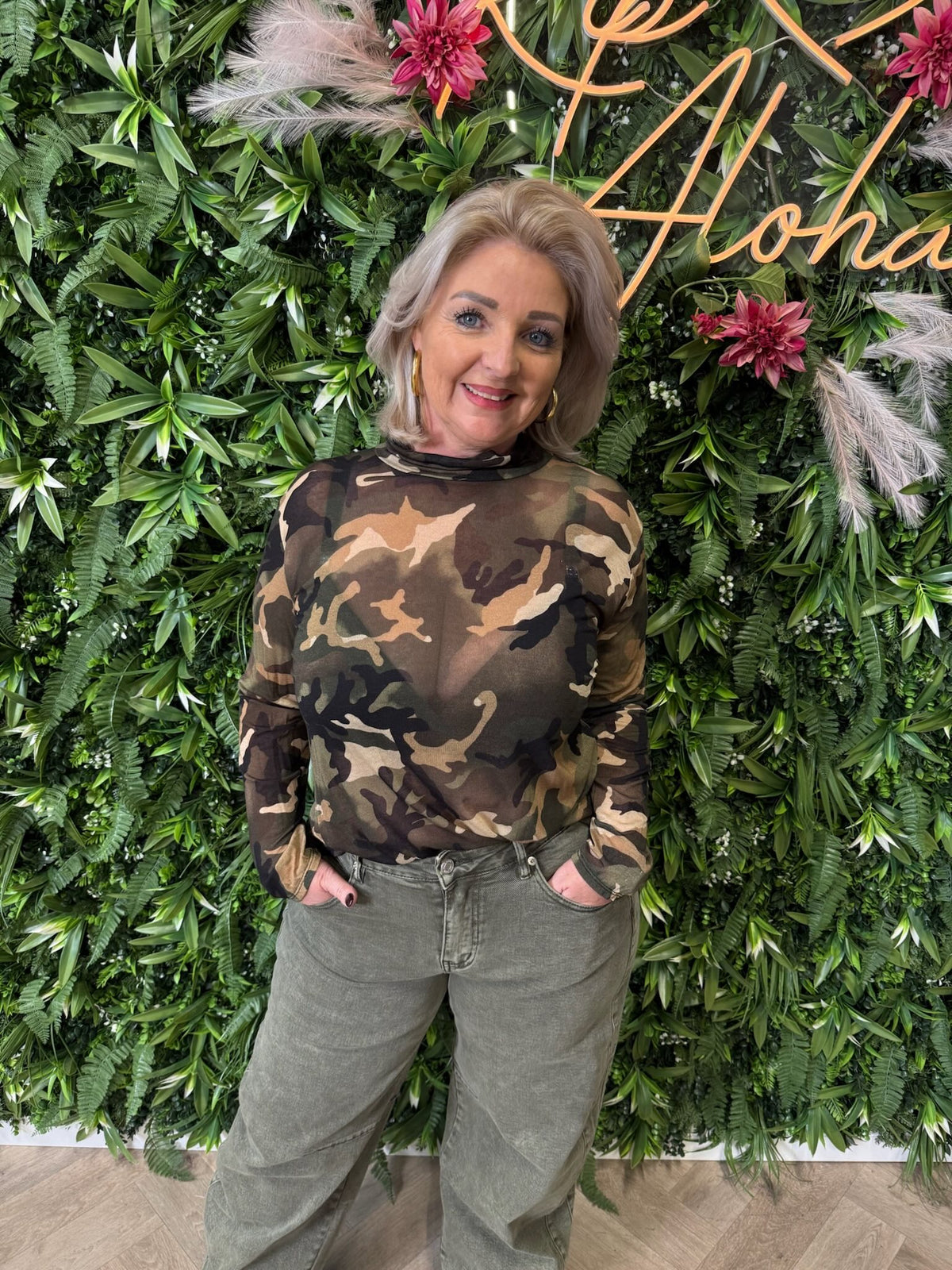 Mesh top army met col legergroen