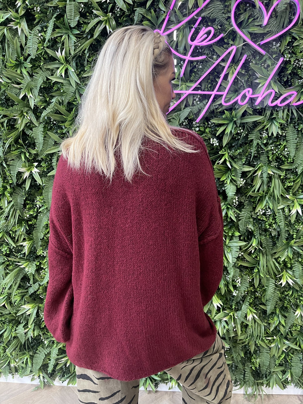 Gebreide trui turtle neck pofmouwen bordeaux