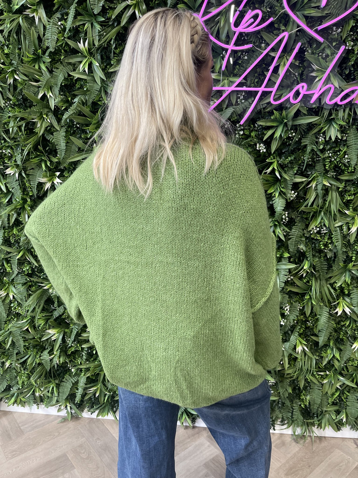 Gebreide trui turtle neck pofmouwen groen