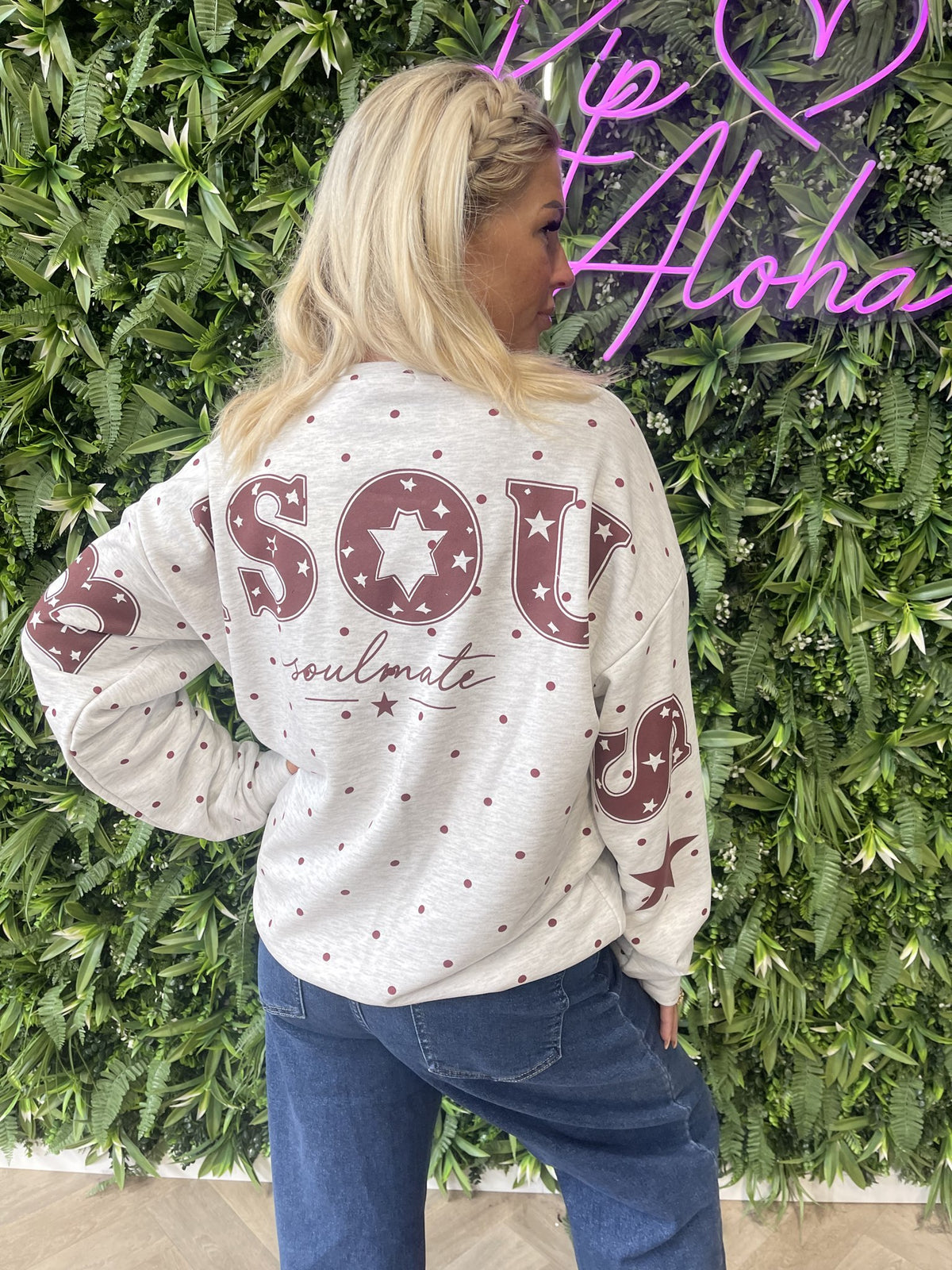 Sweater dots Bisous lichtgrijs