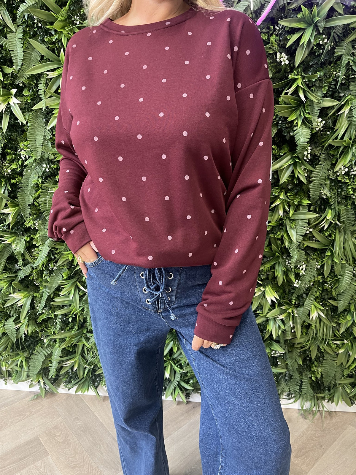 Sweater dots Bisous bordeaux