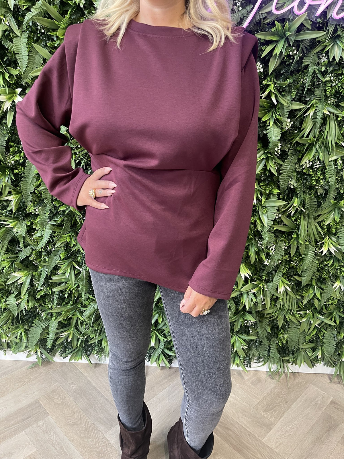 Sweater getailleerd detail uni bordeaux