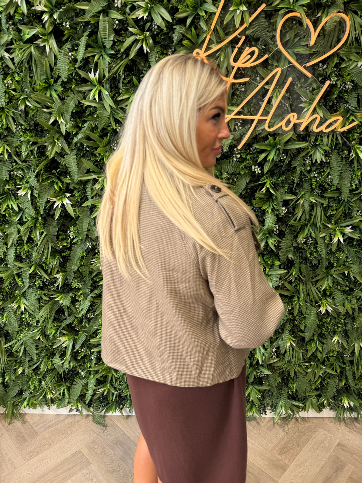 Korte trenchcoat pied de poule beige