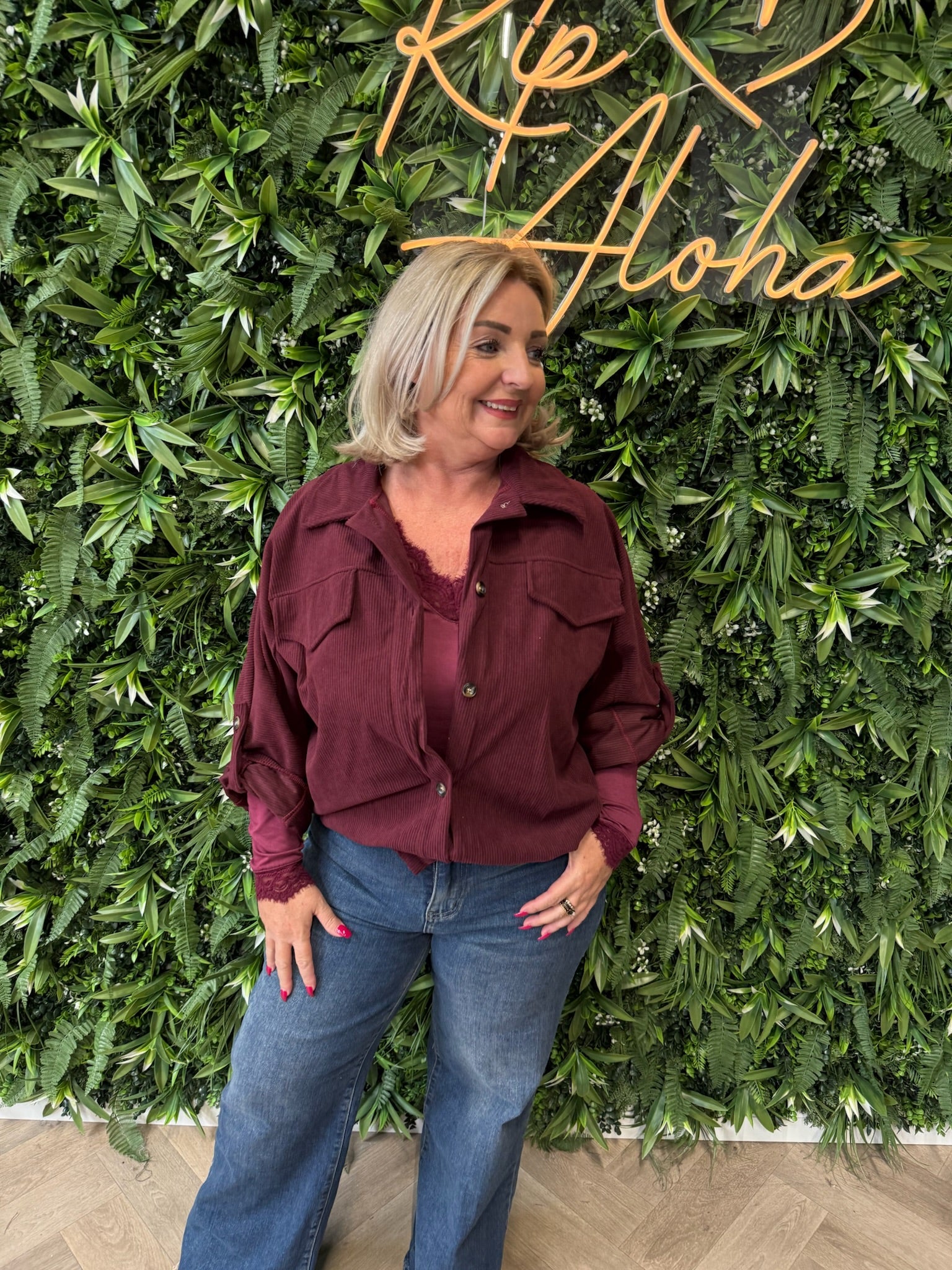 Corduroy blouse met zakken bordeaux