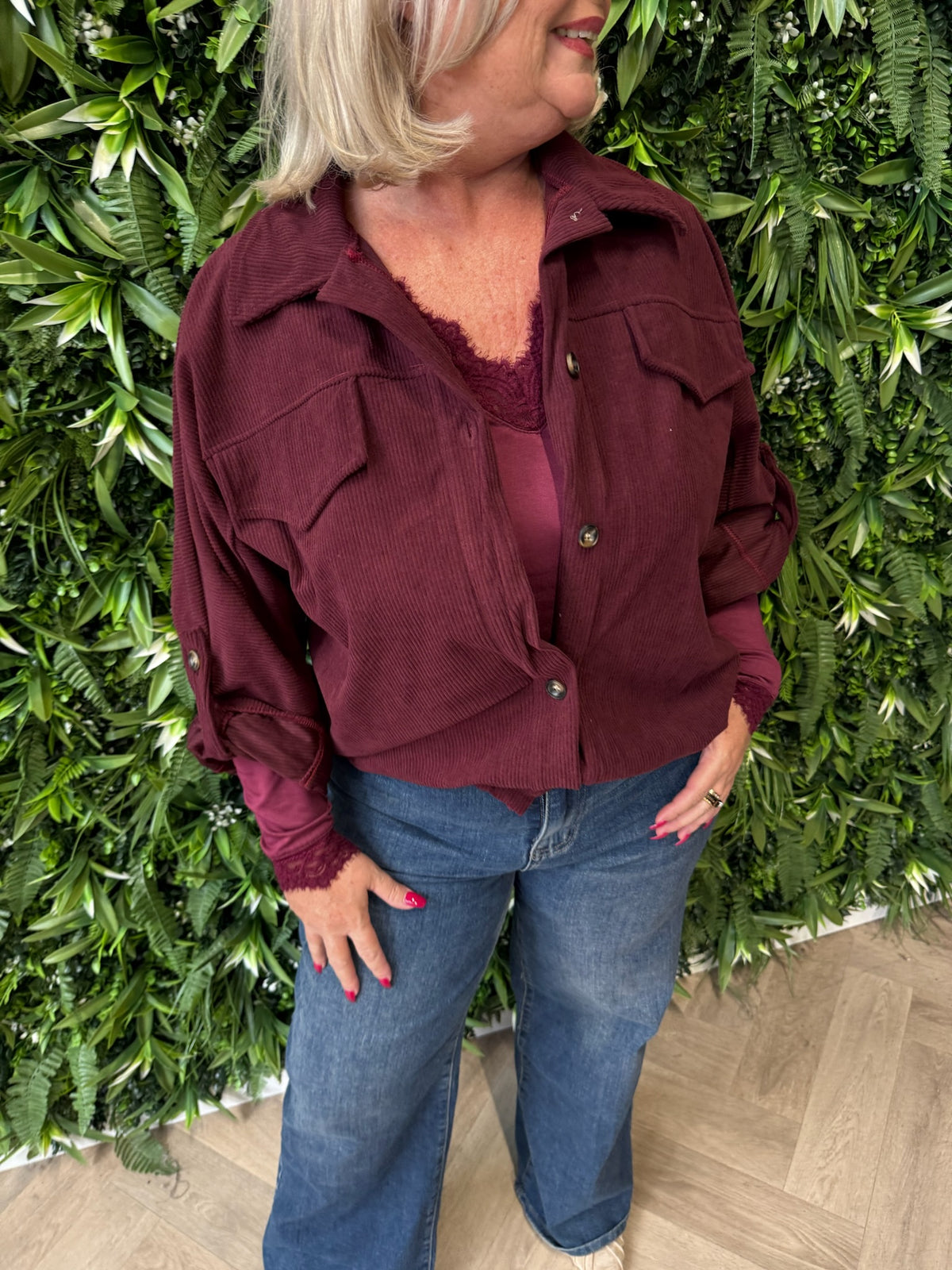 Corduroy blouse met zakken bordeaux