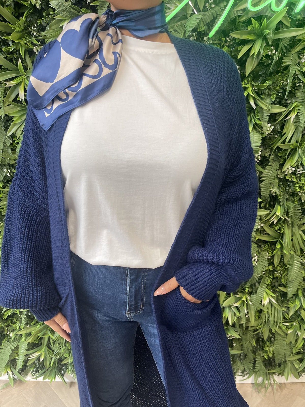 Lang gebreid vest marineblauw