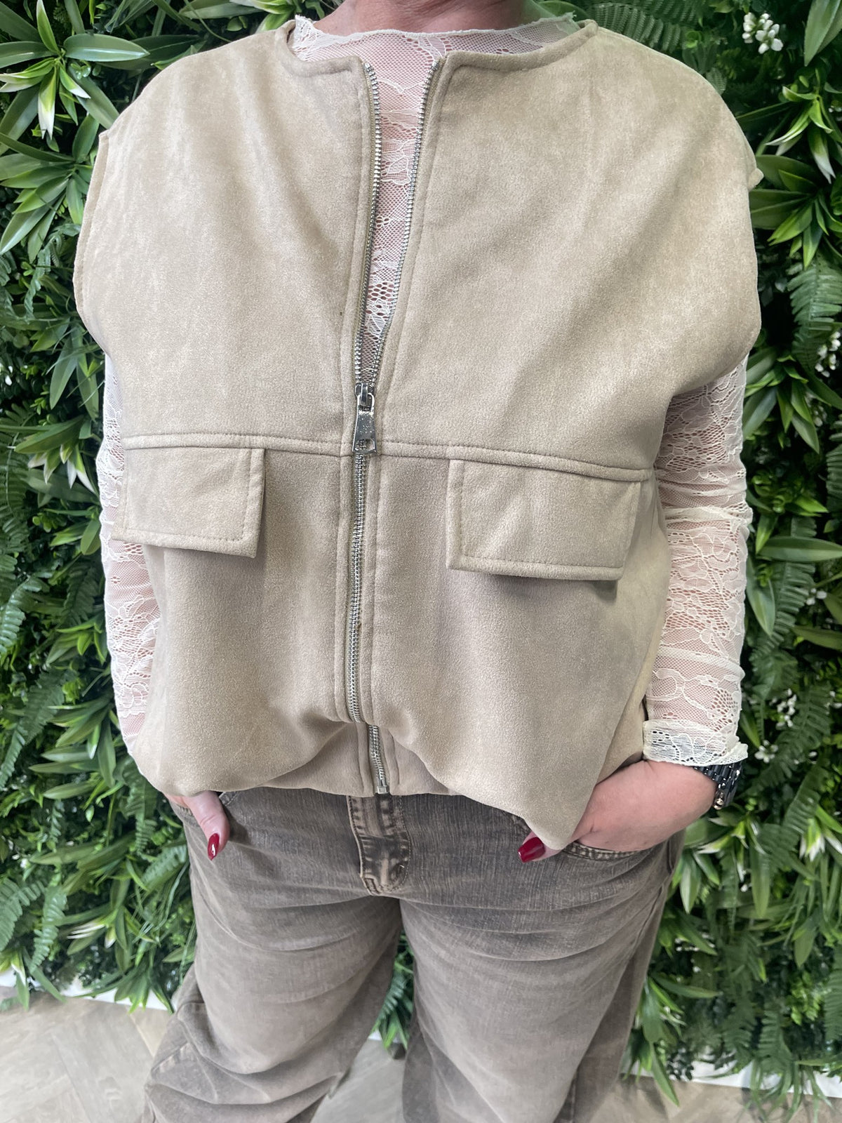 Suedelook gilet beige