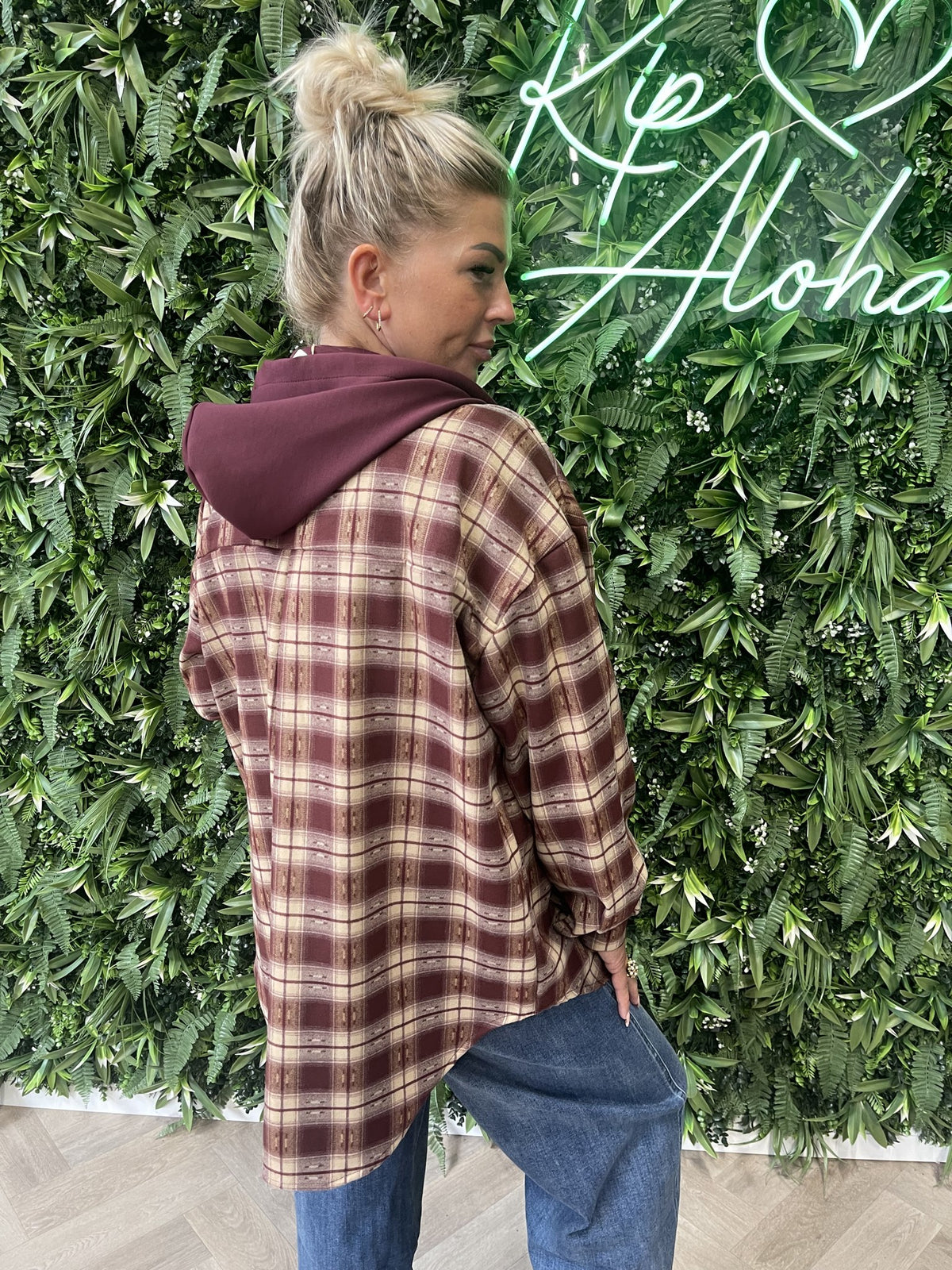 Ruit patroon vest met capuchon bordeaux