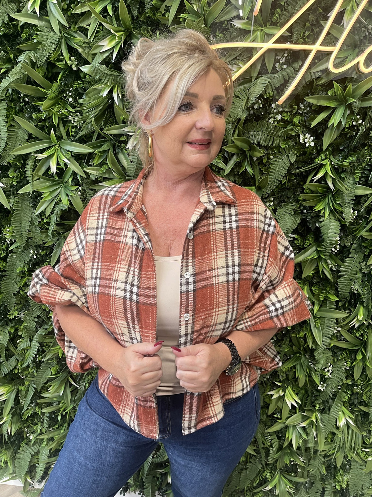Houthakkers blouse pofmouwen oranje
