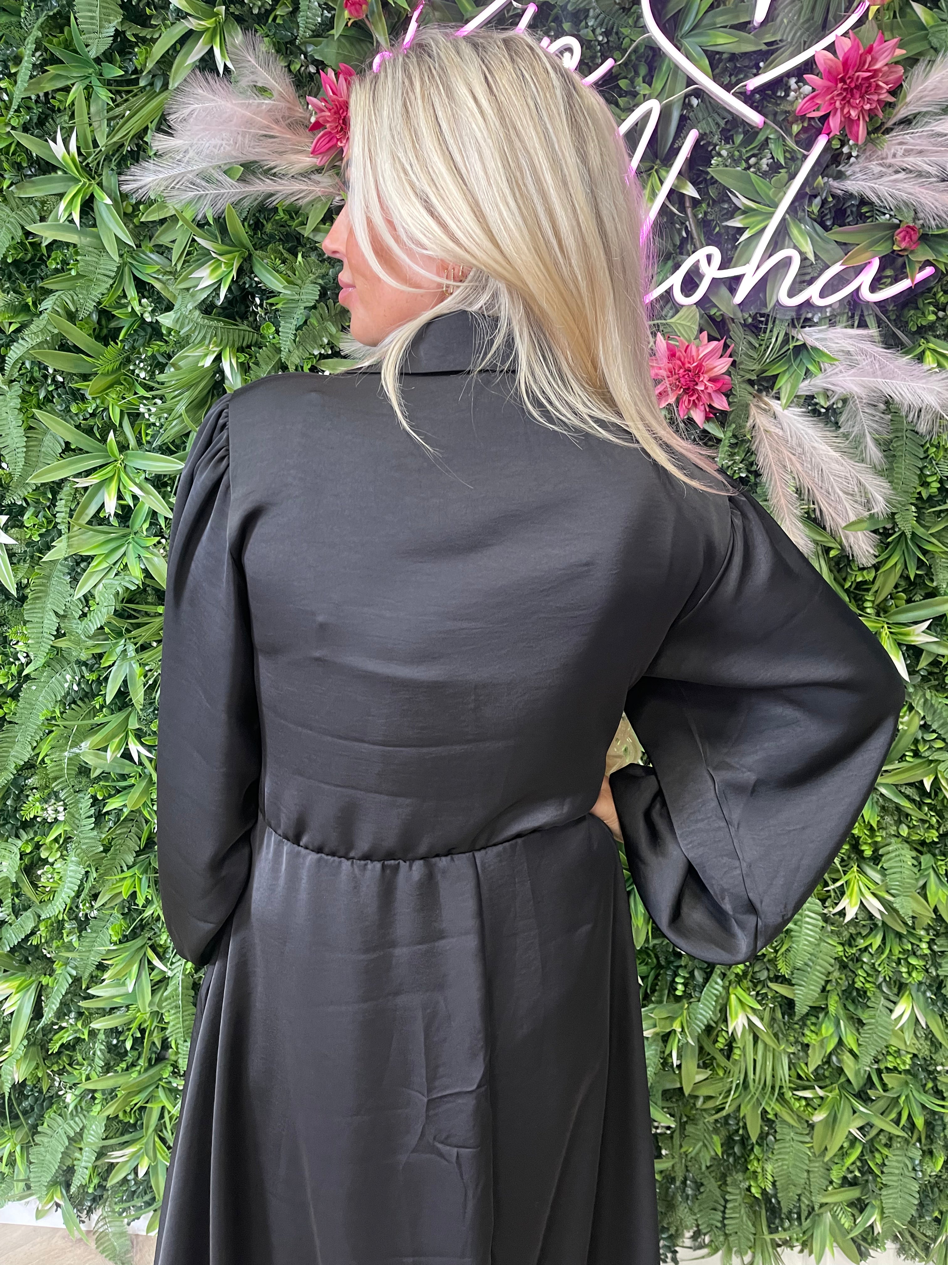 lange silky jurk zwart