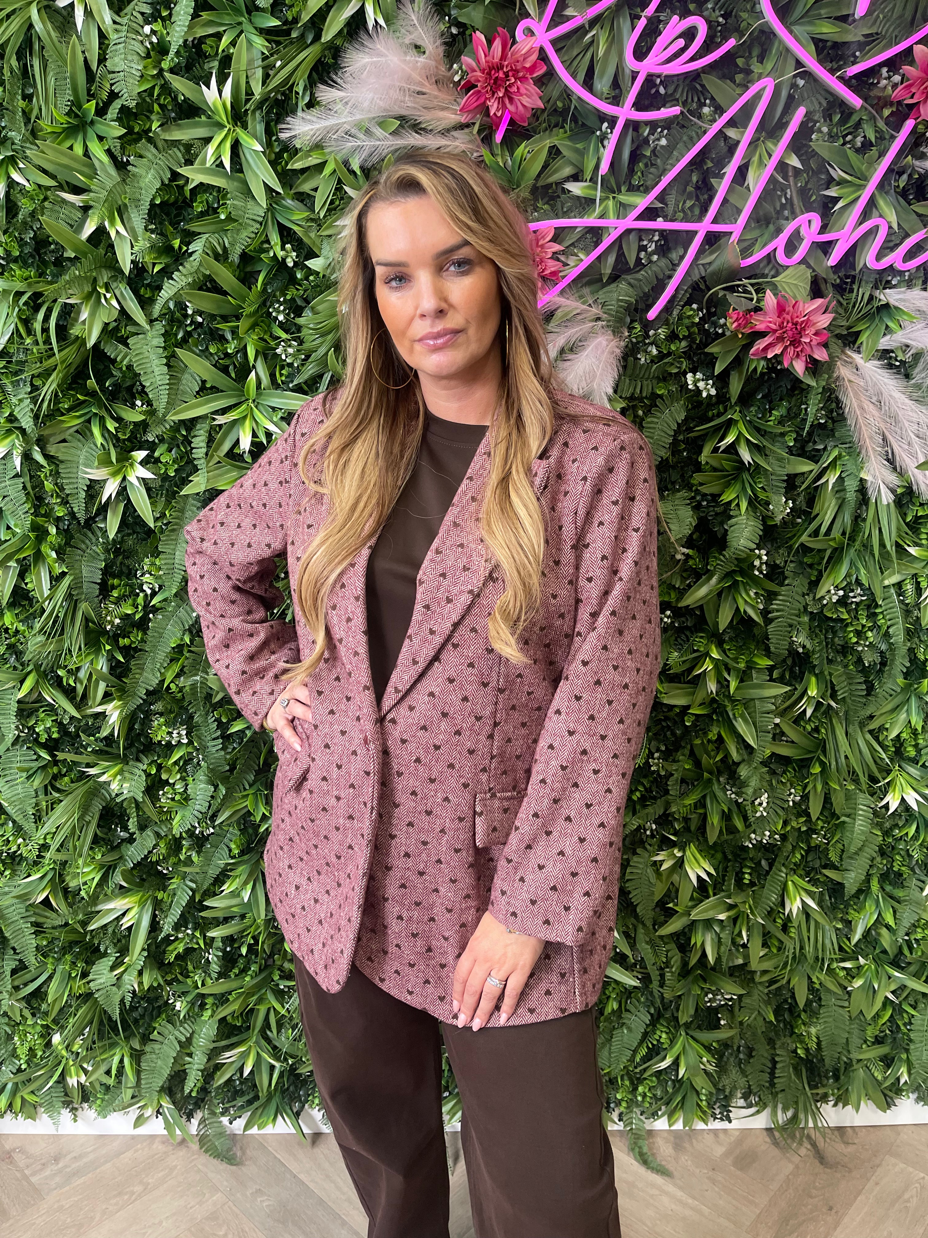 Blazer vissengraat met hartjes bordeaux