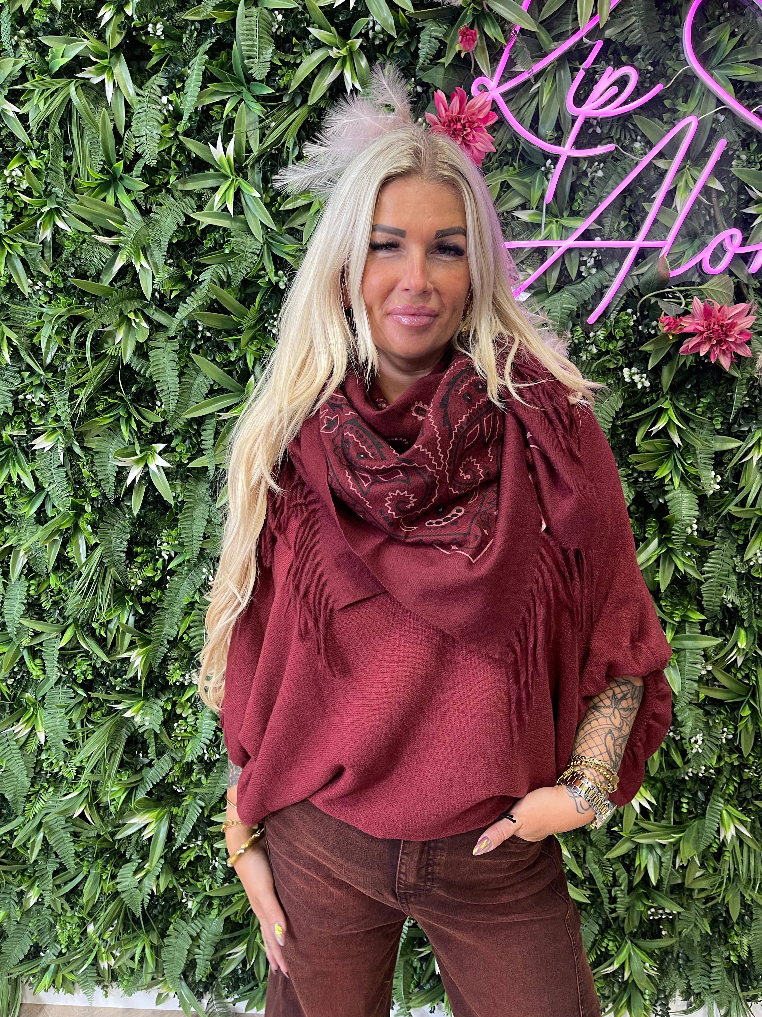 Grote sjaal paisley bordeaux