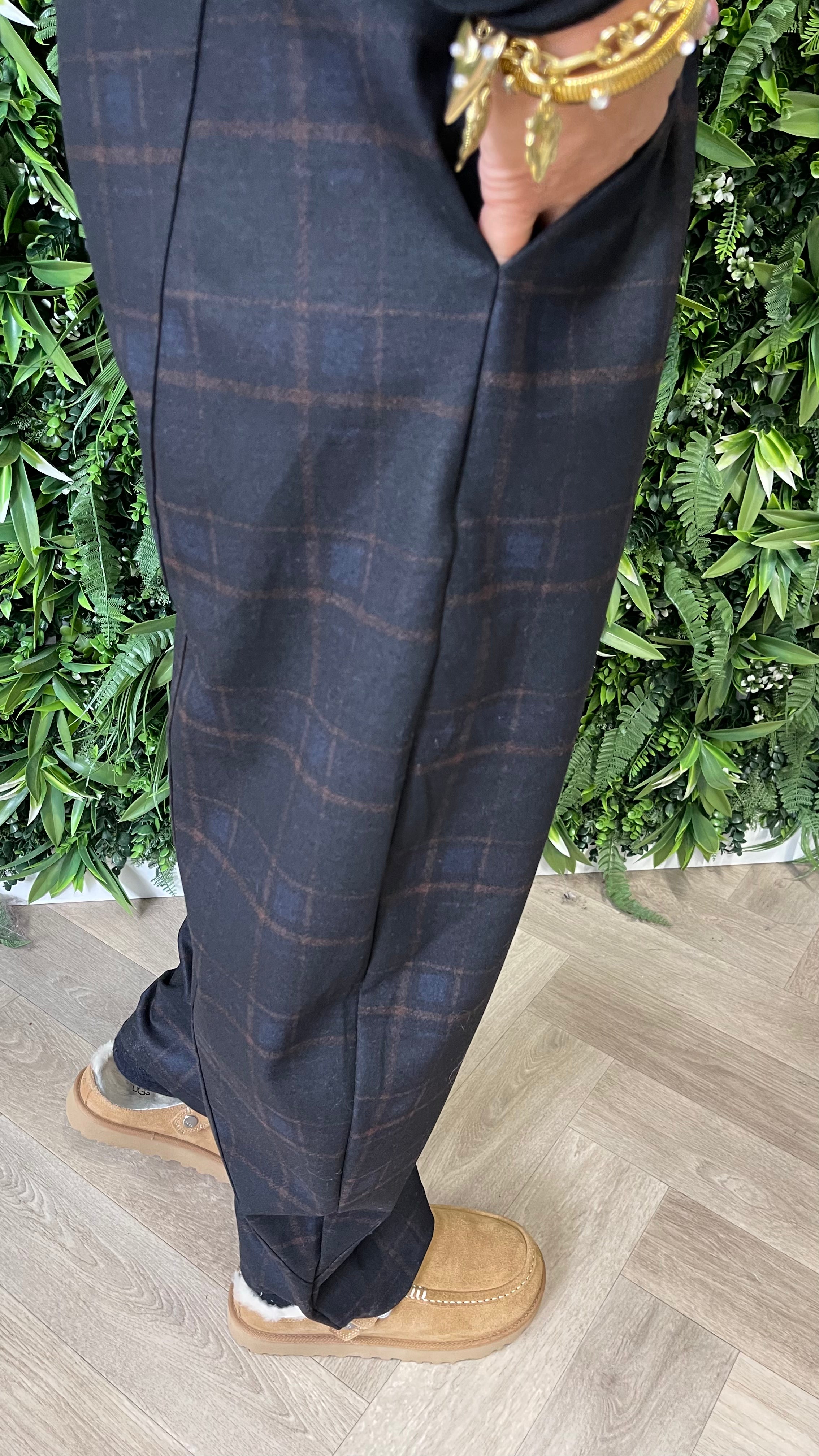 Pantalon barrel met ruit zwart
