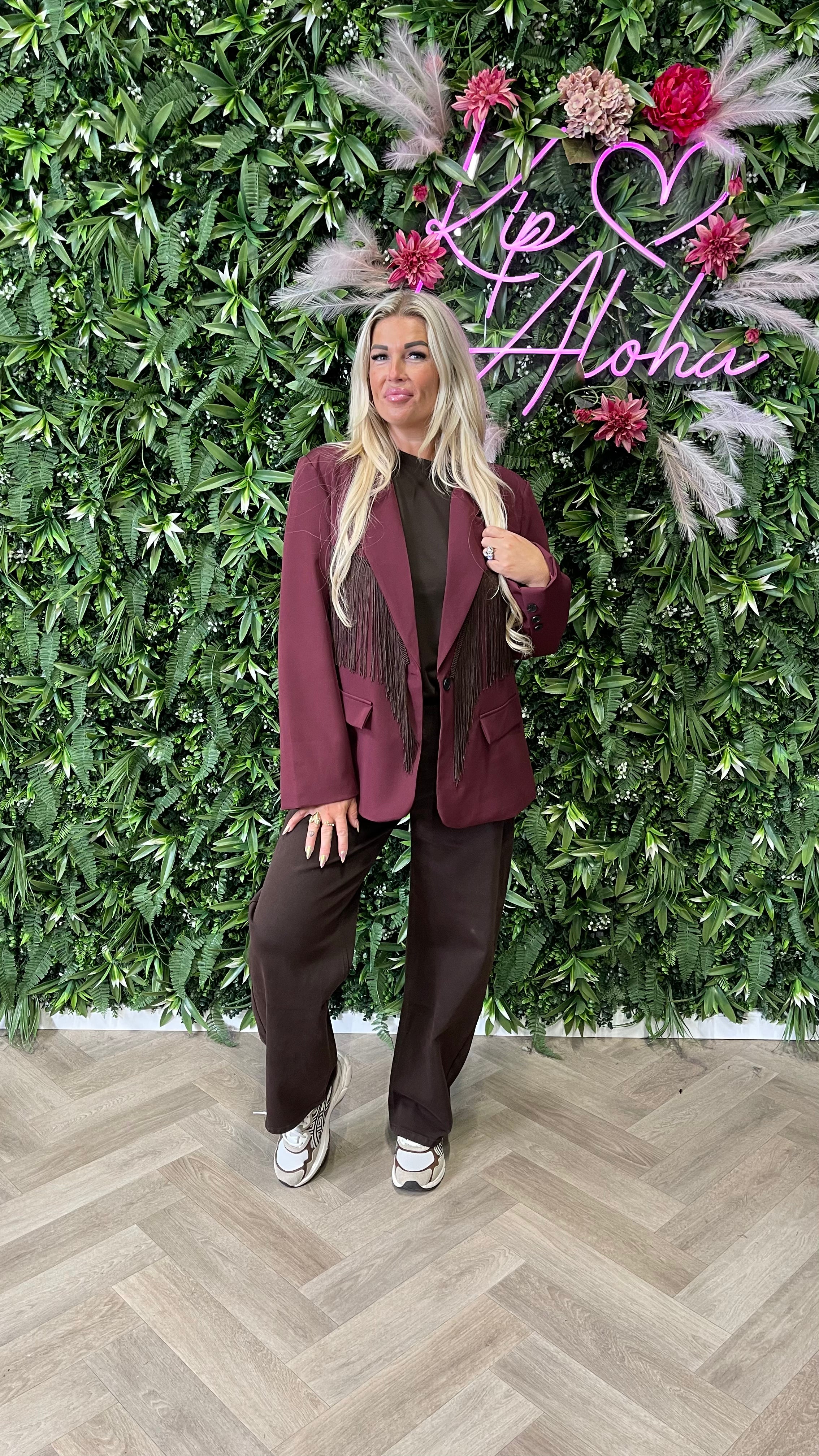 Blazer met franjes uni aubergine