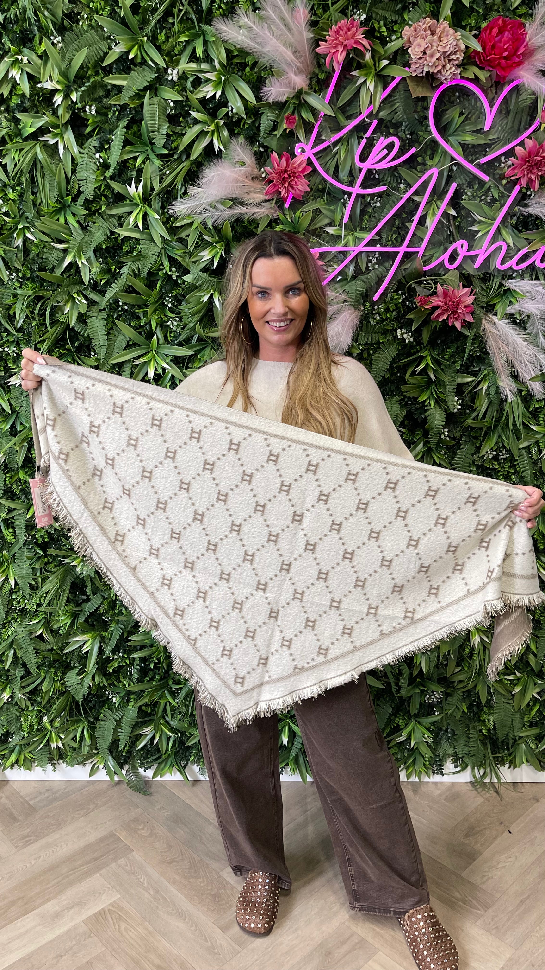 Sjaal print H taupe