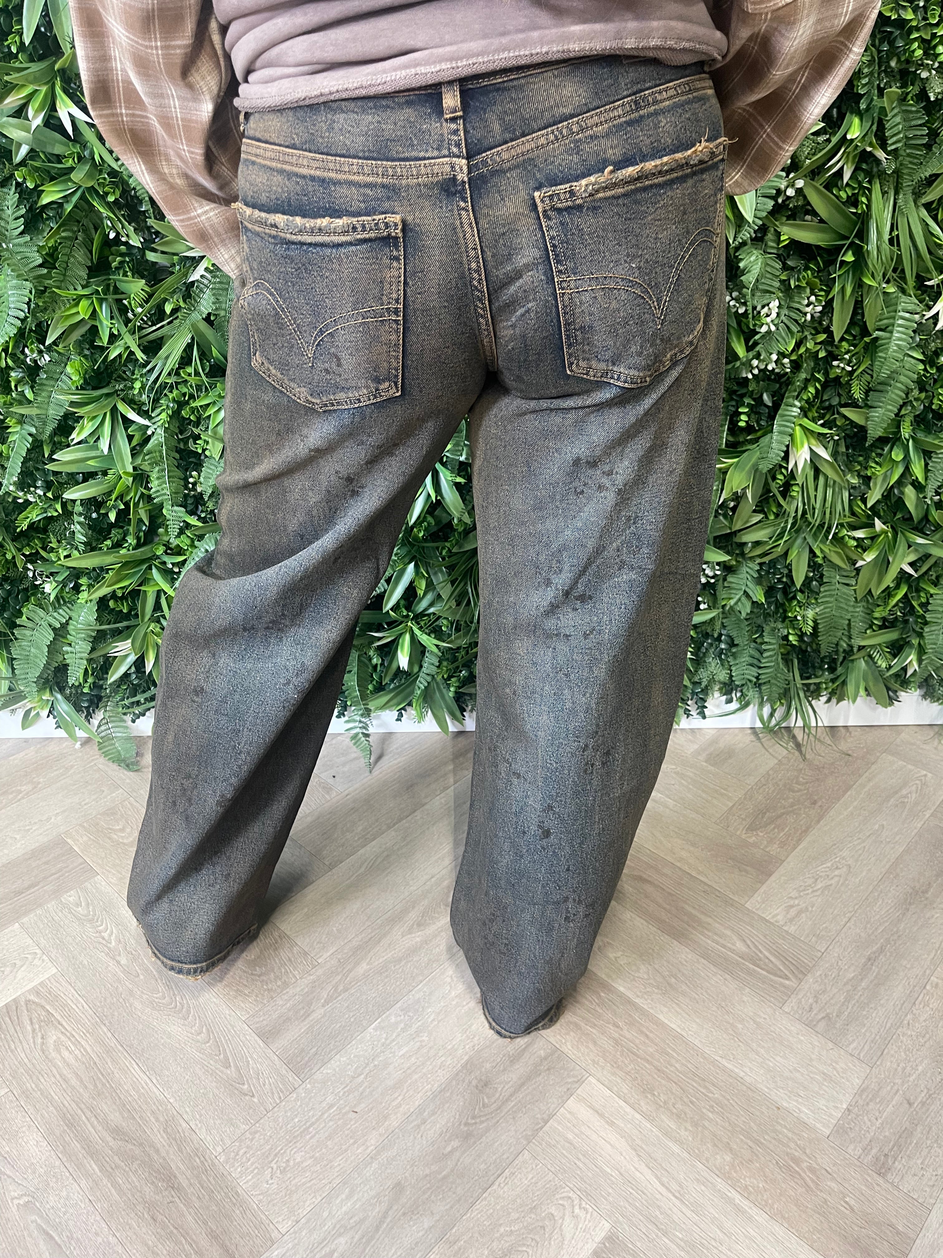 Queen of Hearts Barrel jeans gevlekt bruin