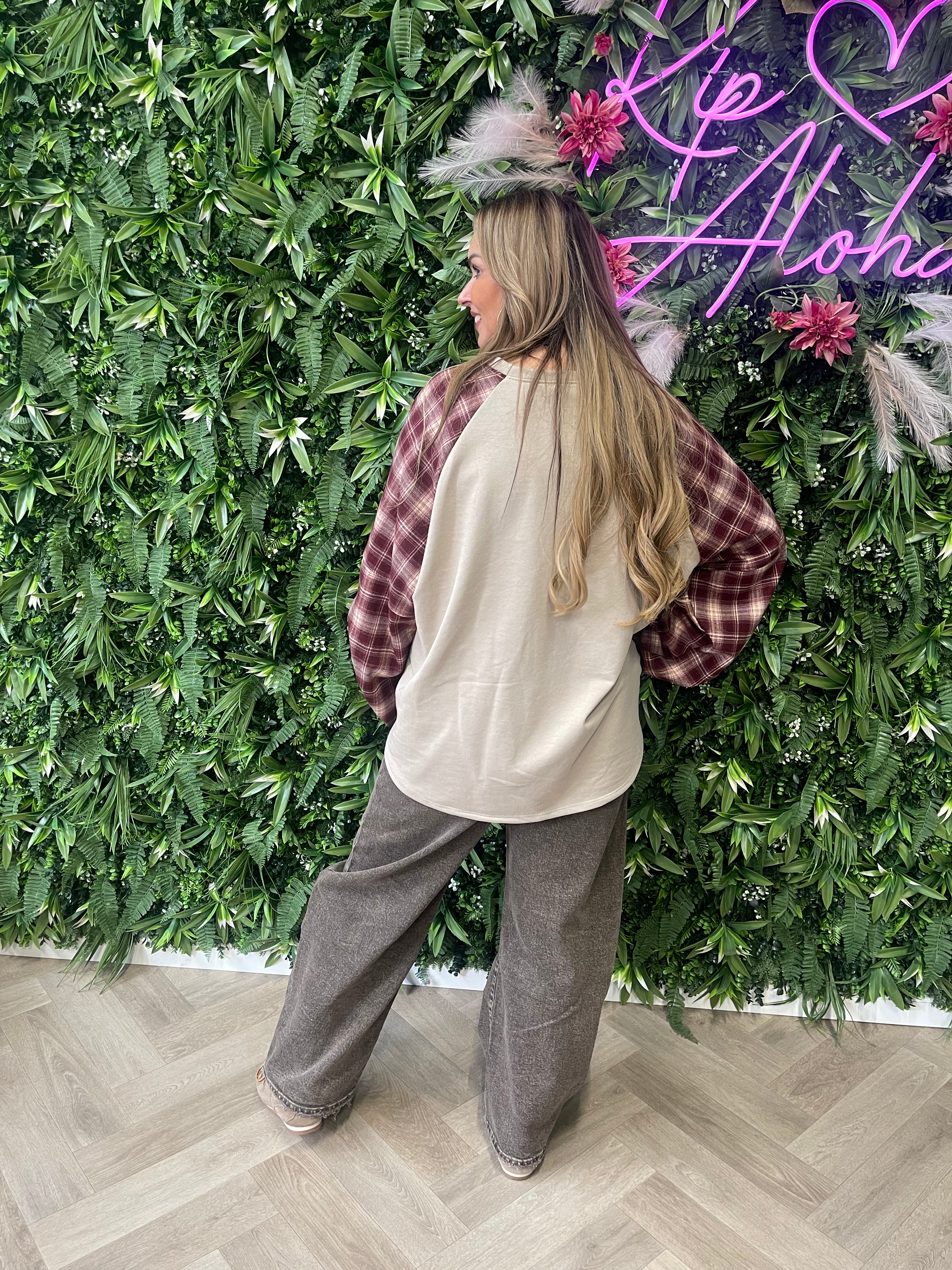 Sweater met geruite mouwen bordeaux