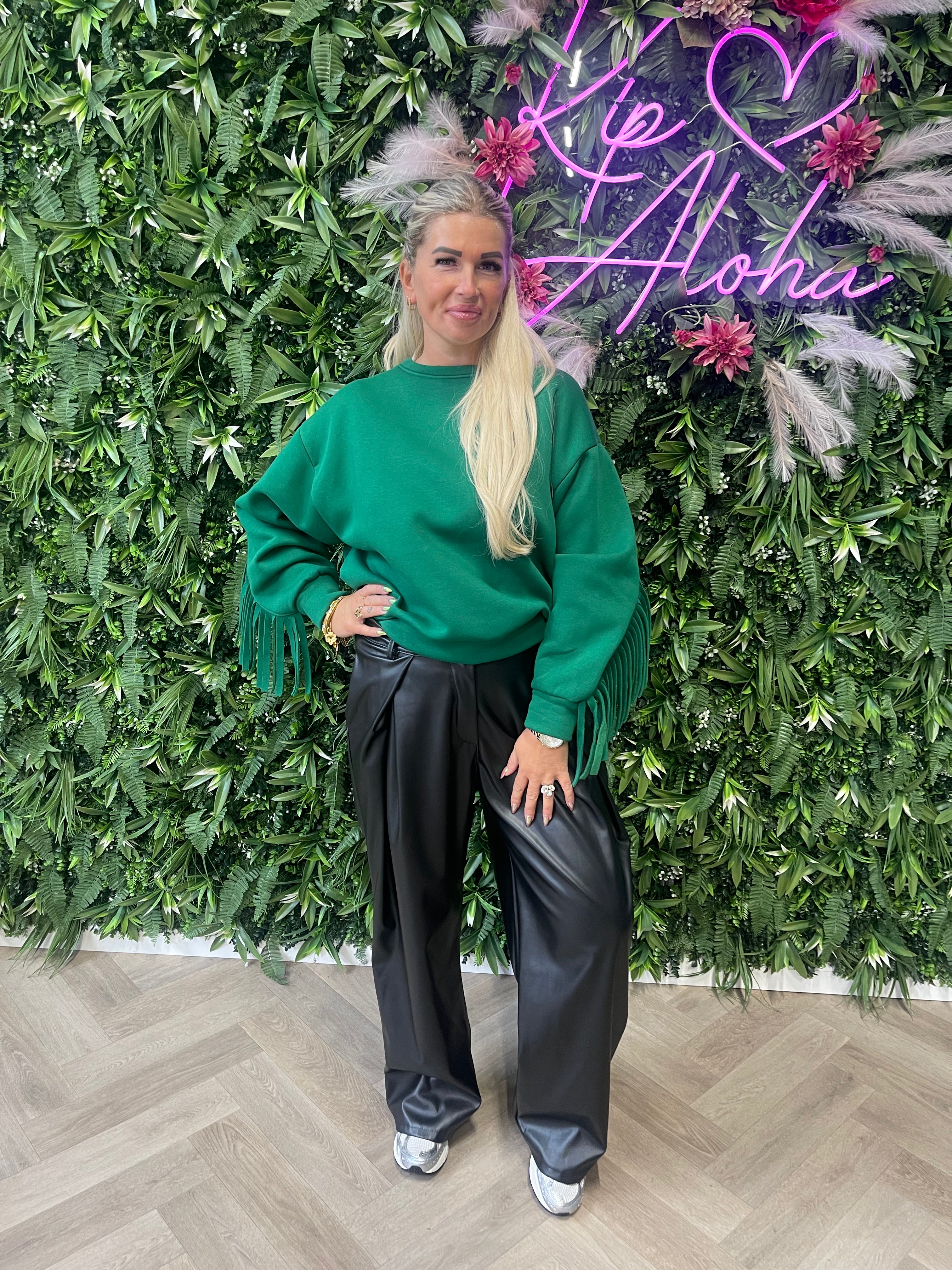 Sweater franjes uni groen