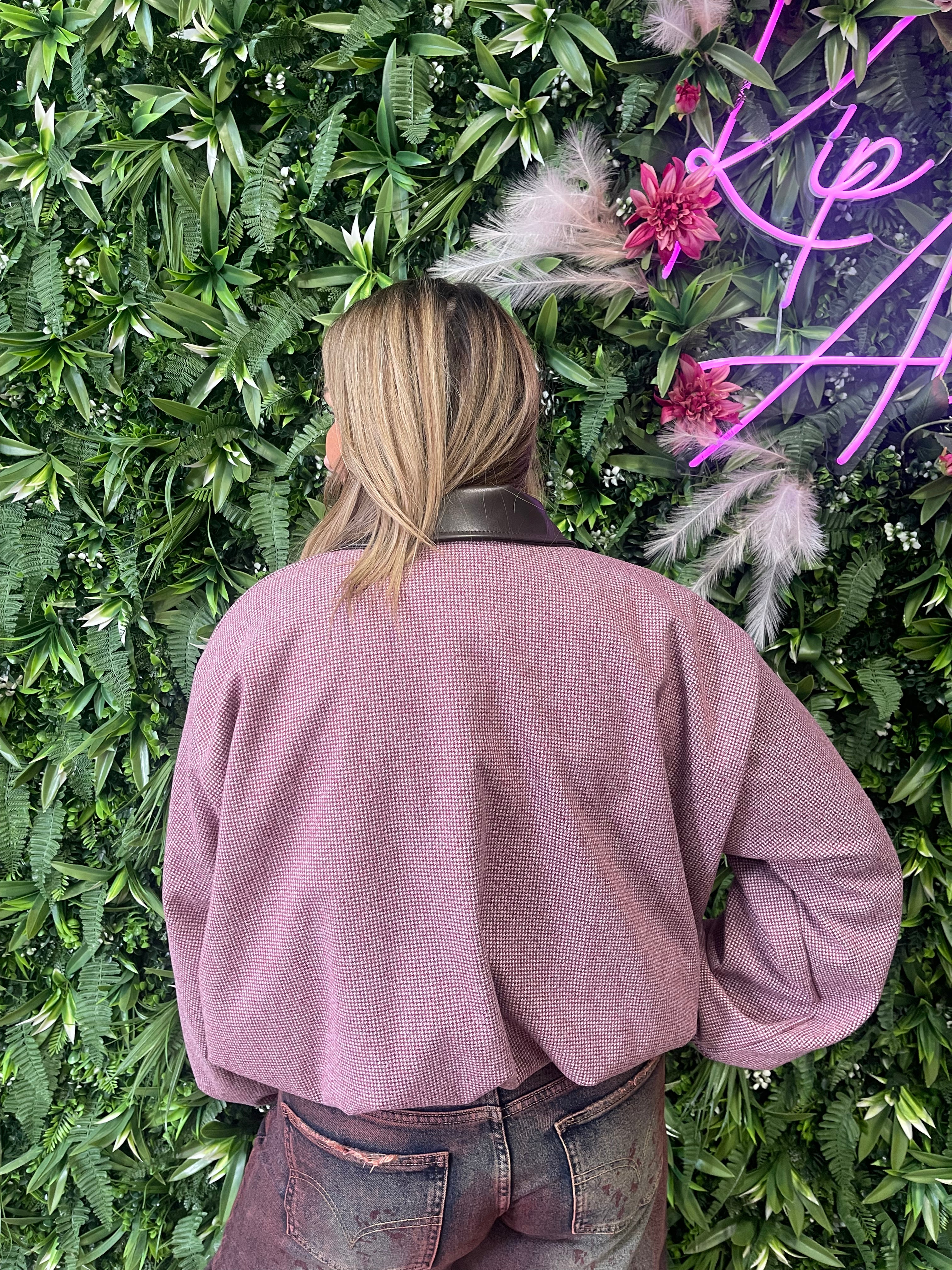 Korte bomber leatherlook details bordeaux