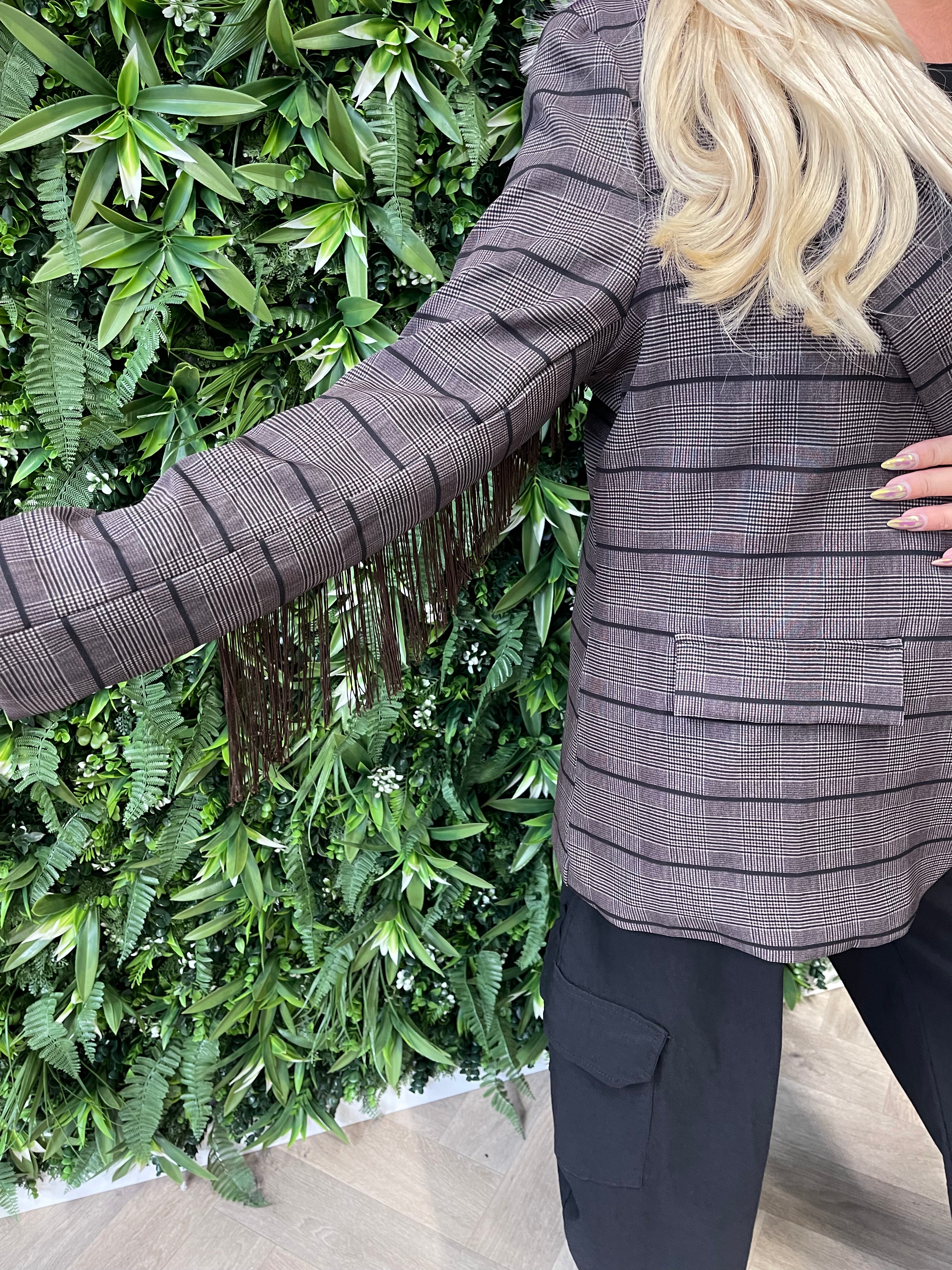 Blazer ruit franjes bruin