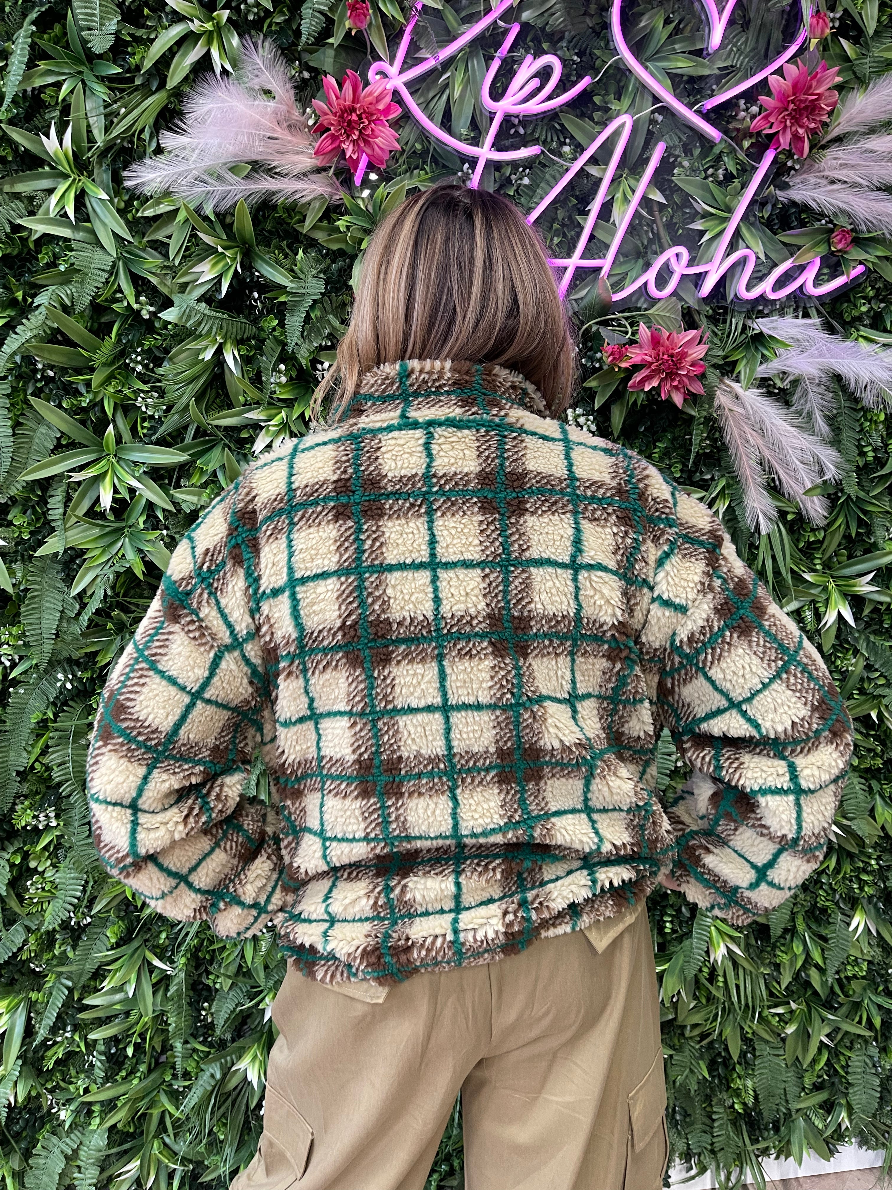 Teddy ruit jasje beige