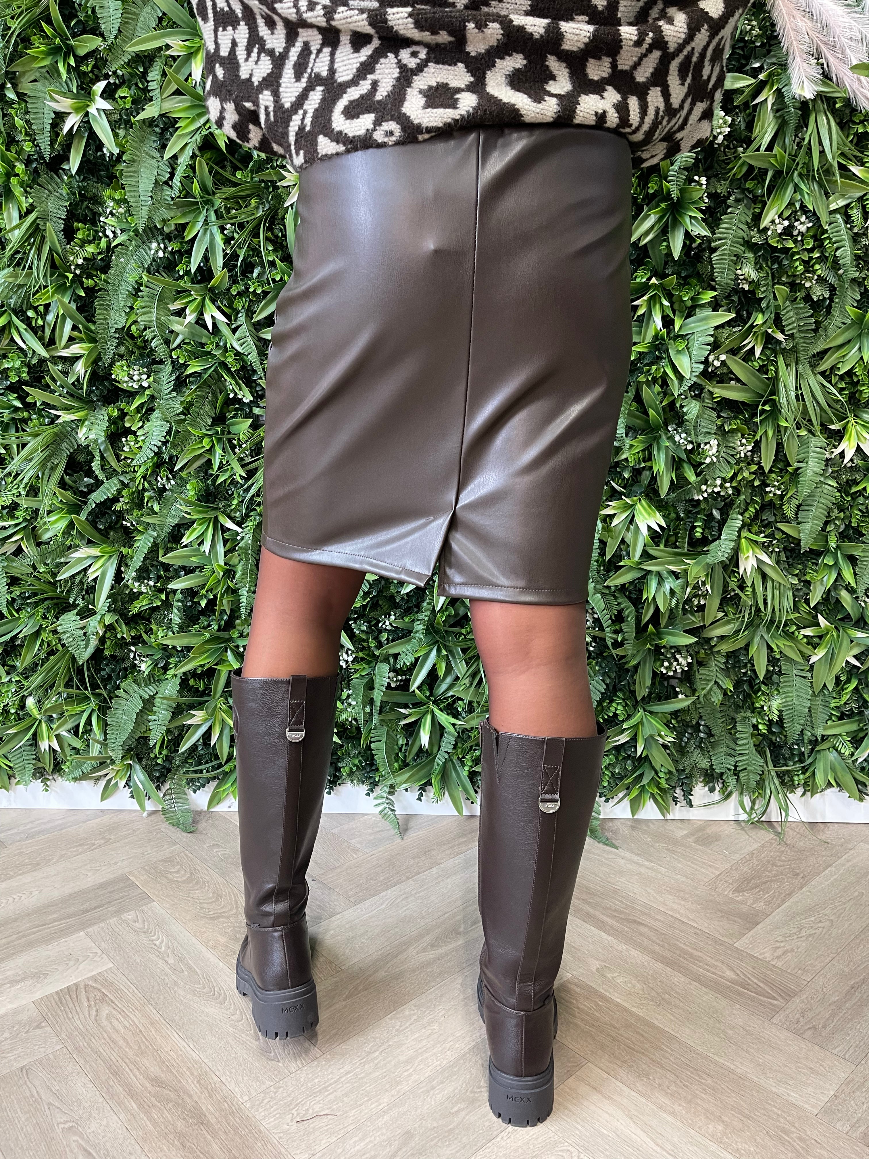 Leatherlook rok donkerbruin