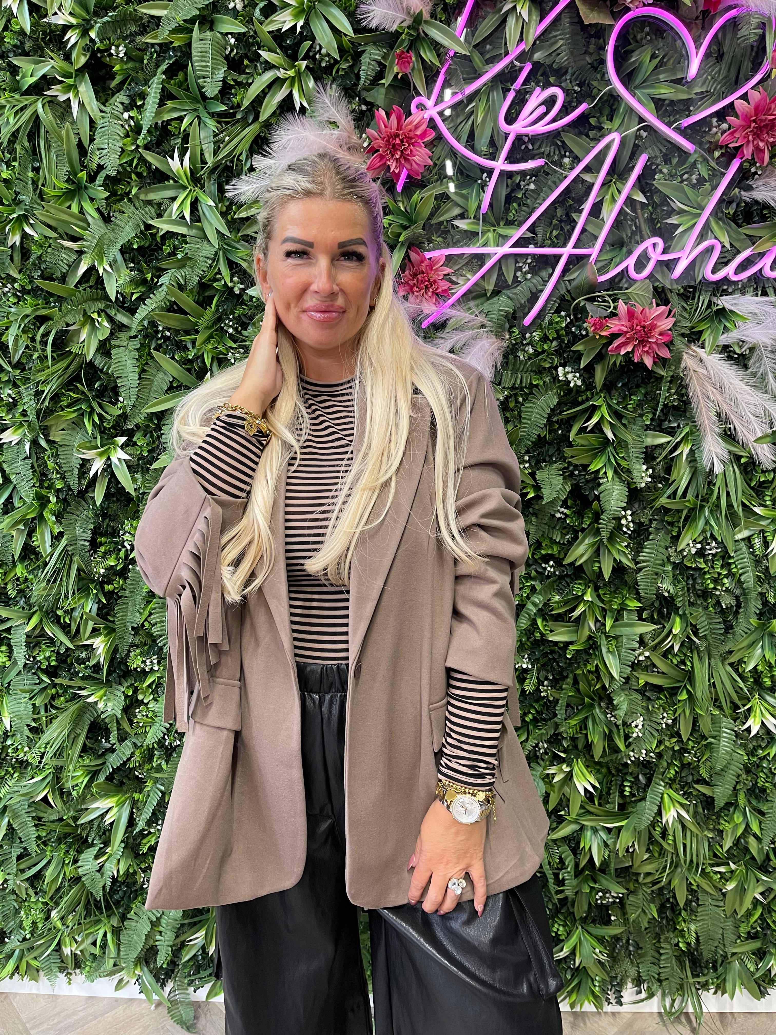 Blazer franjes uni taupe