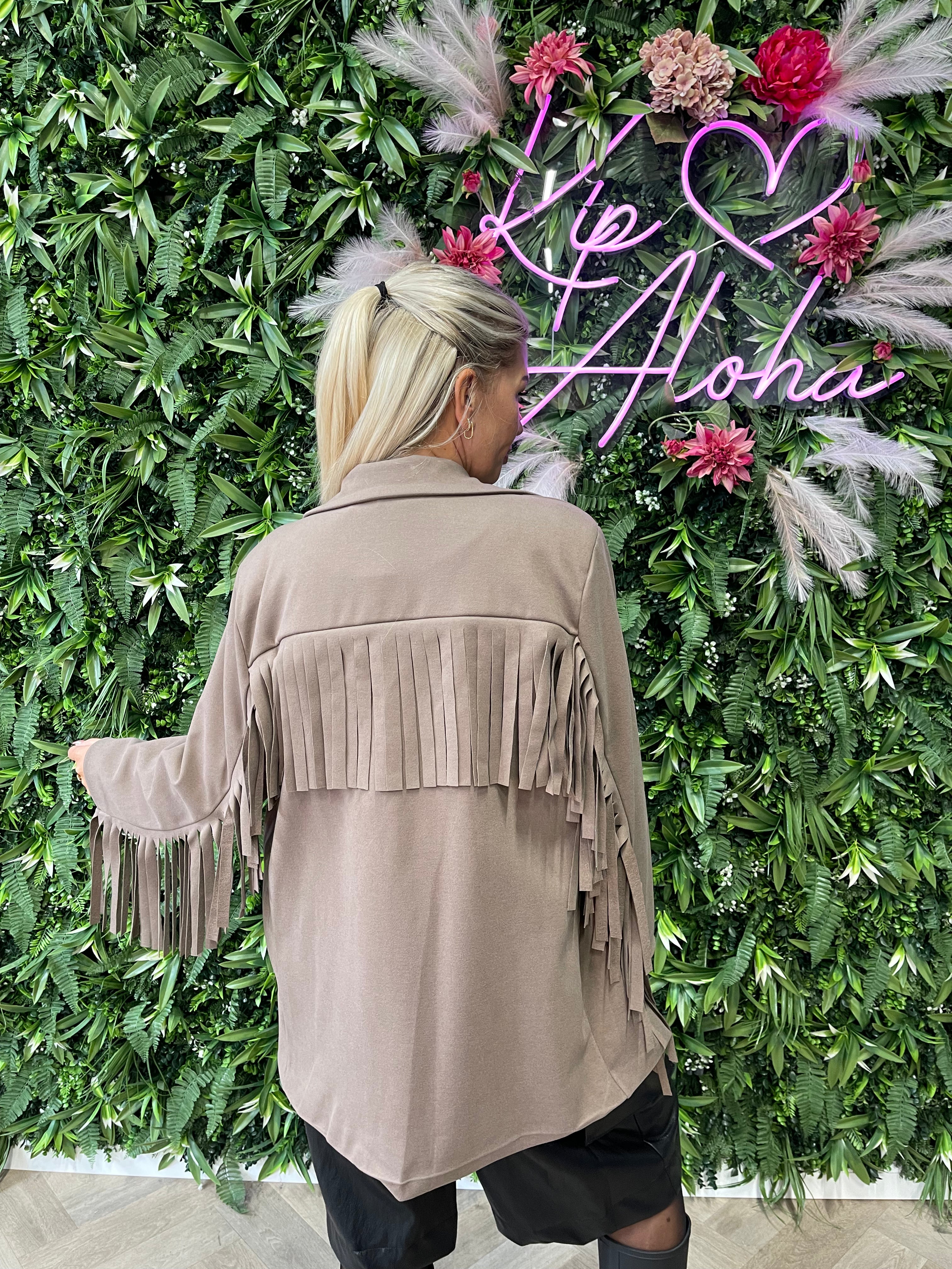 Blazer franjes uni taupe