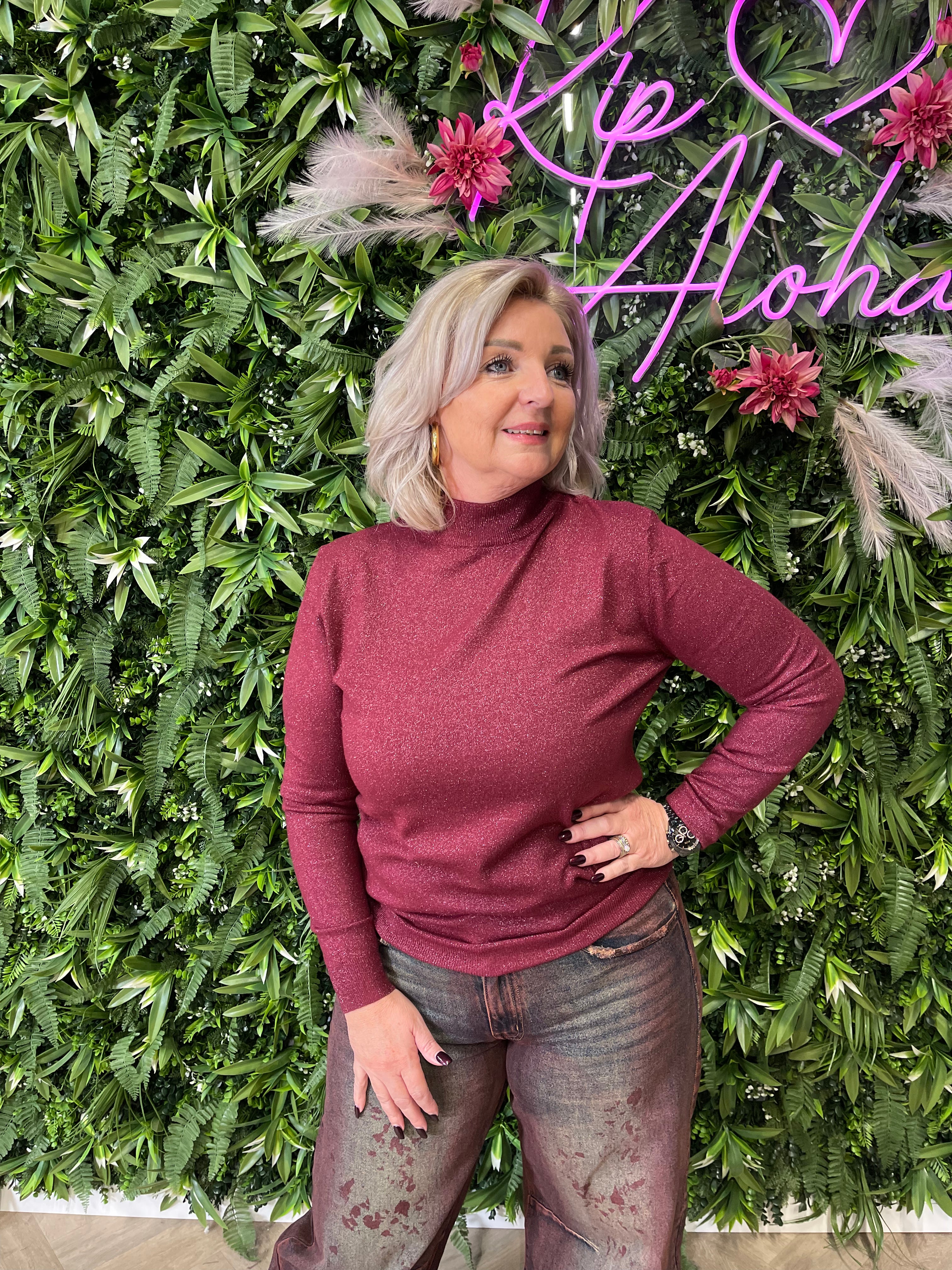Glitter top turtle neck bordeaux