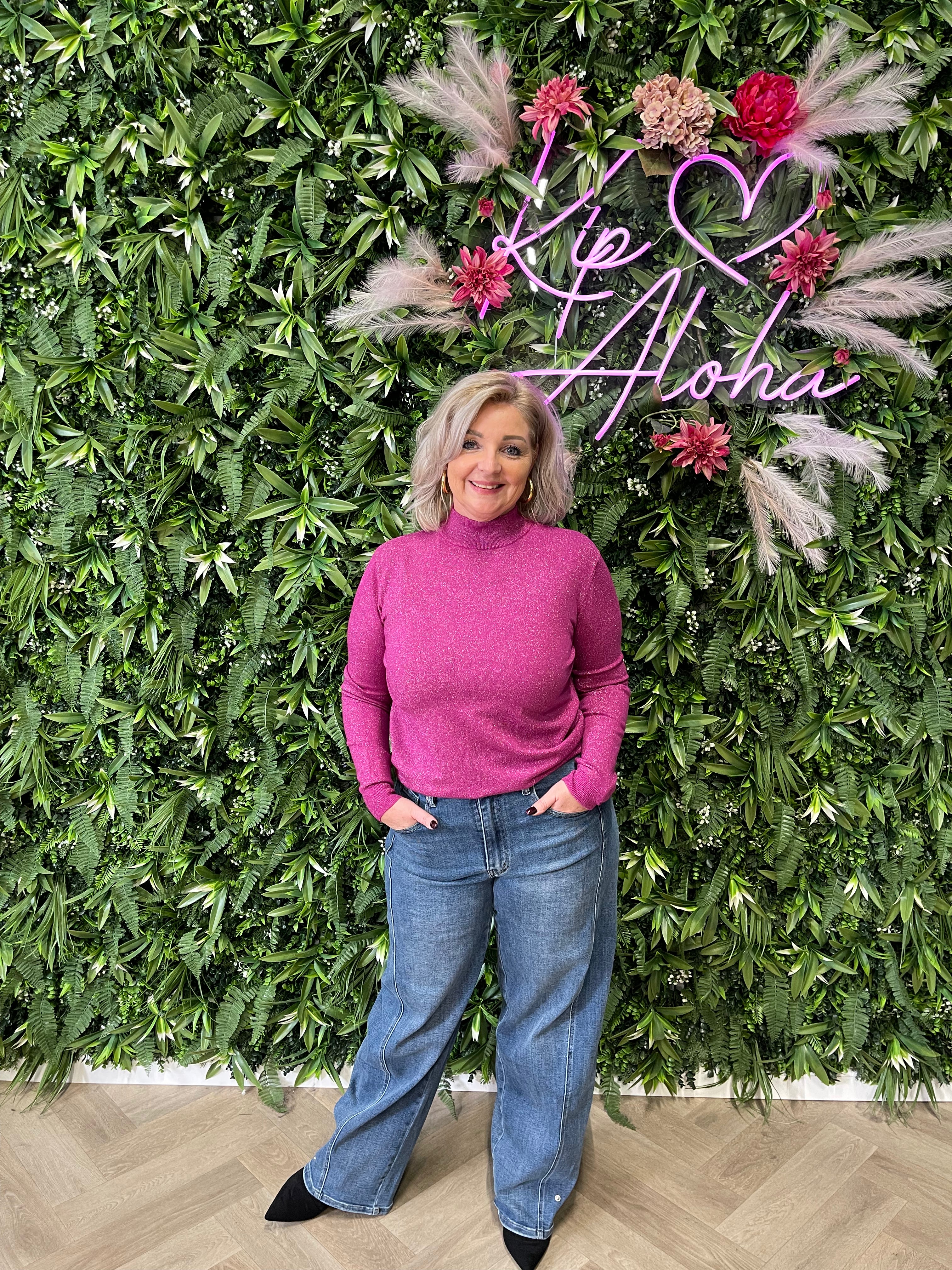 Glitter top turtle neck magenta