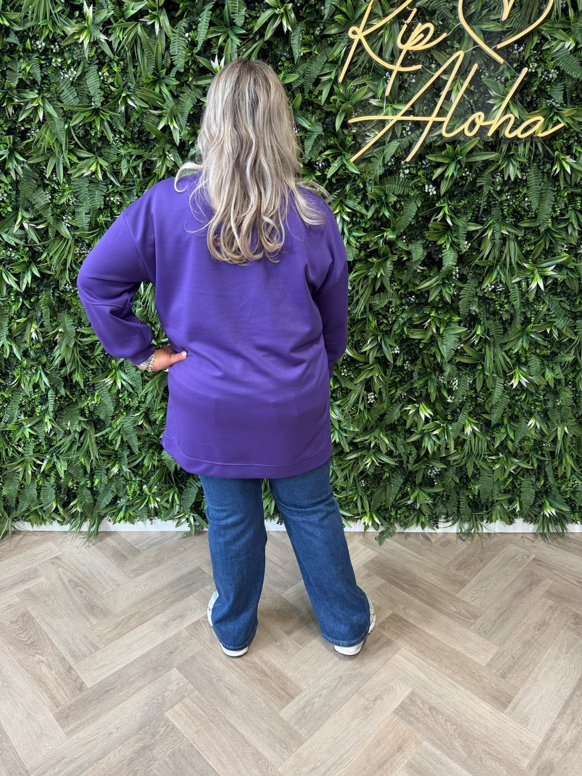 Sweater applicatie uni paars