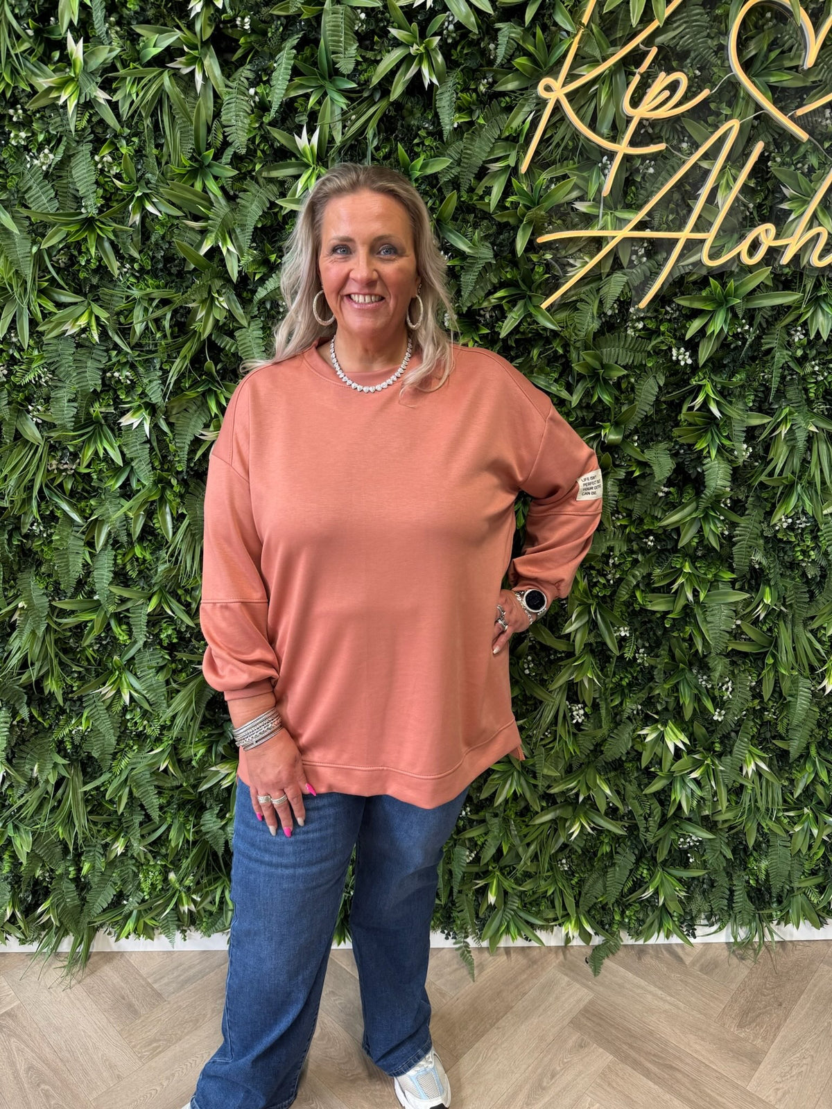 Sweater applicatie uni terracotta