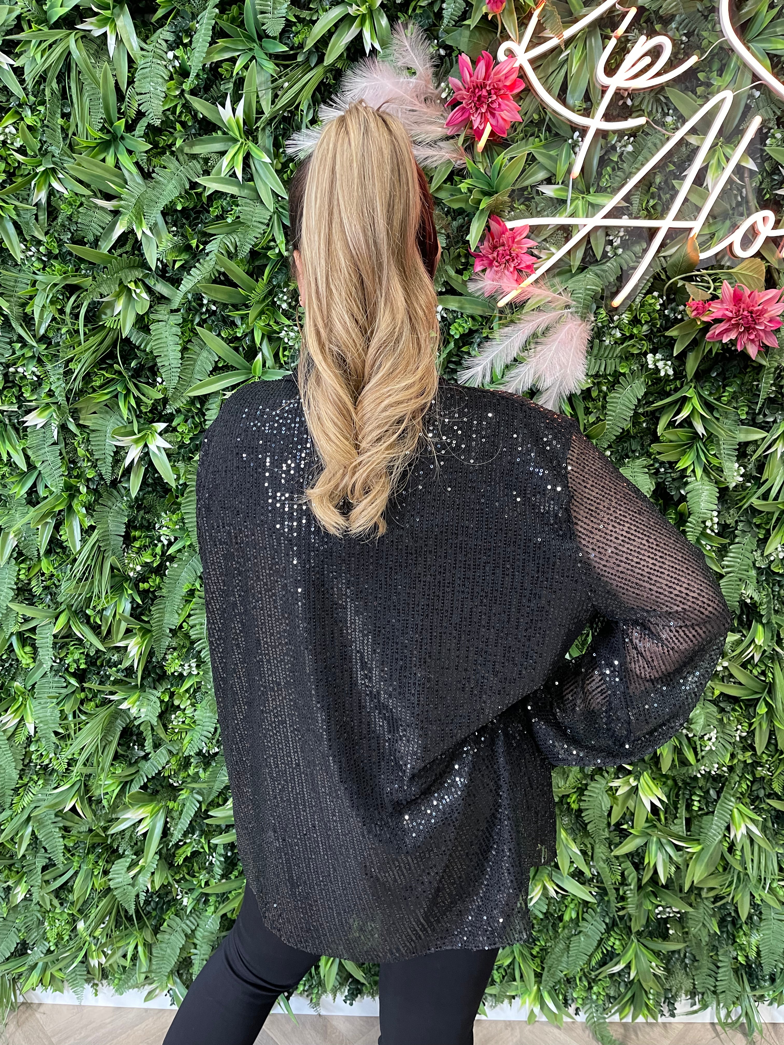 Blouse pailletten zwart