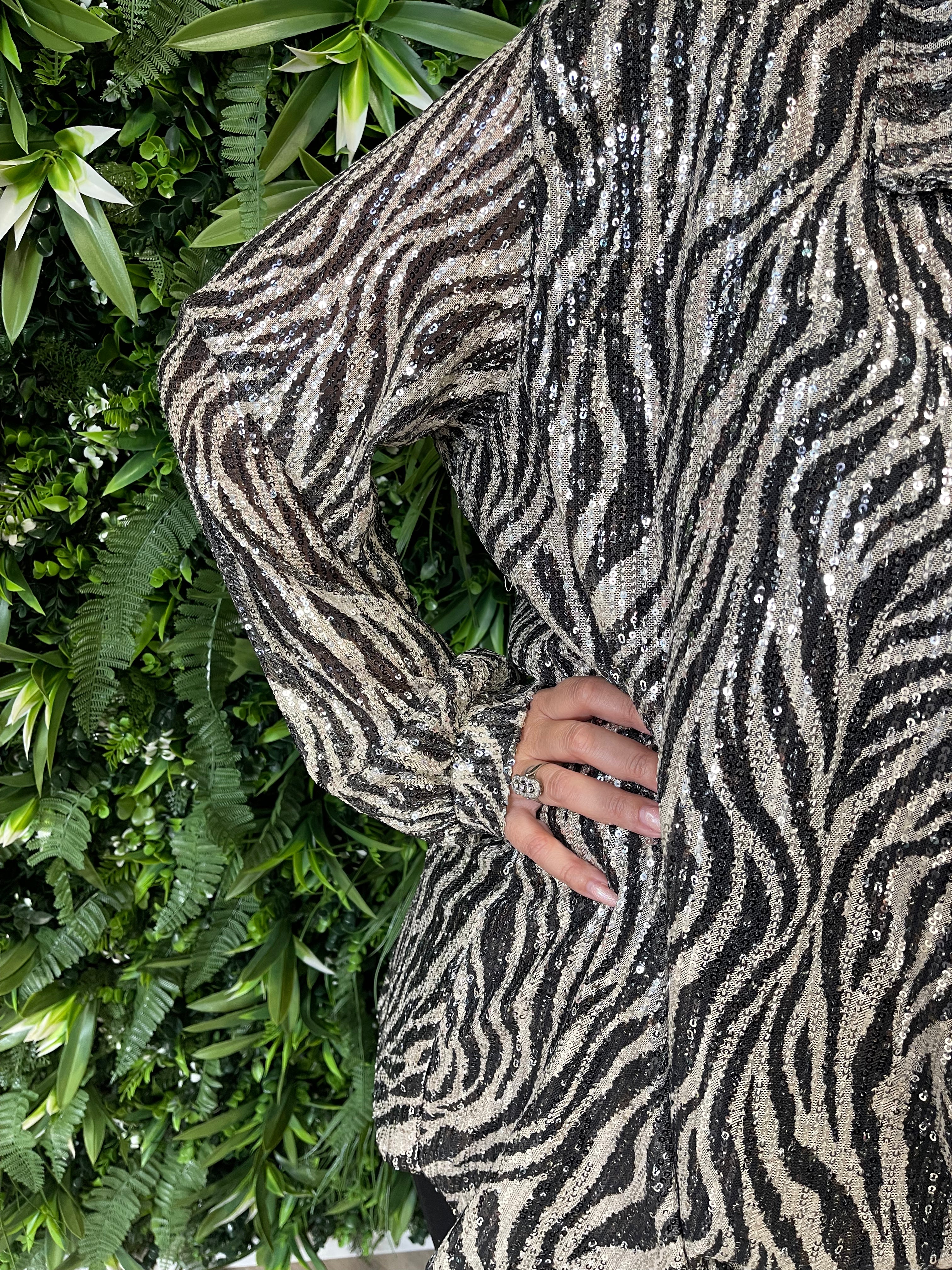 Blouse pailletten zebra zwart/beige