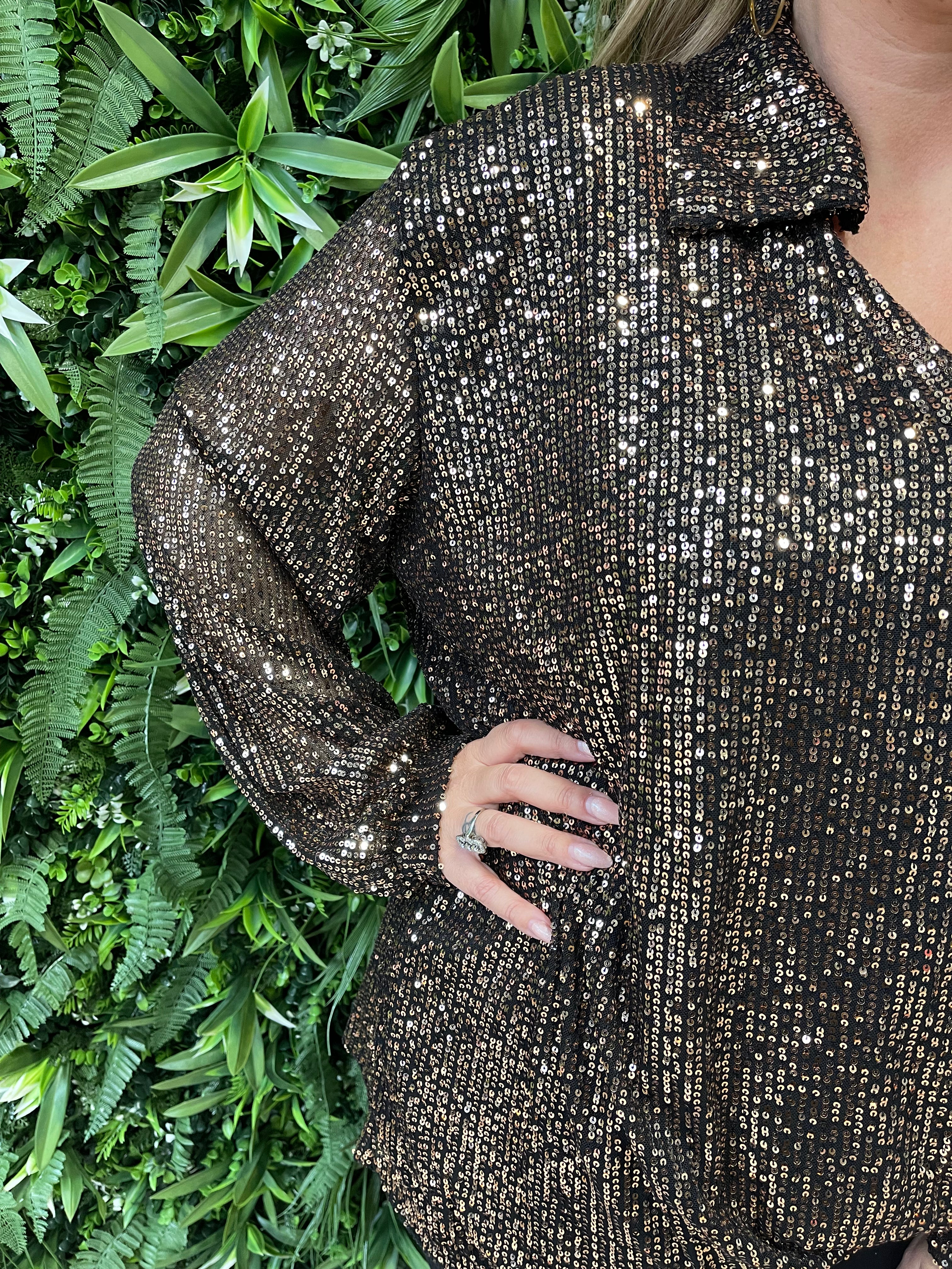 Blouse pailletten bruin