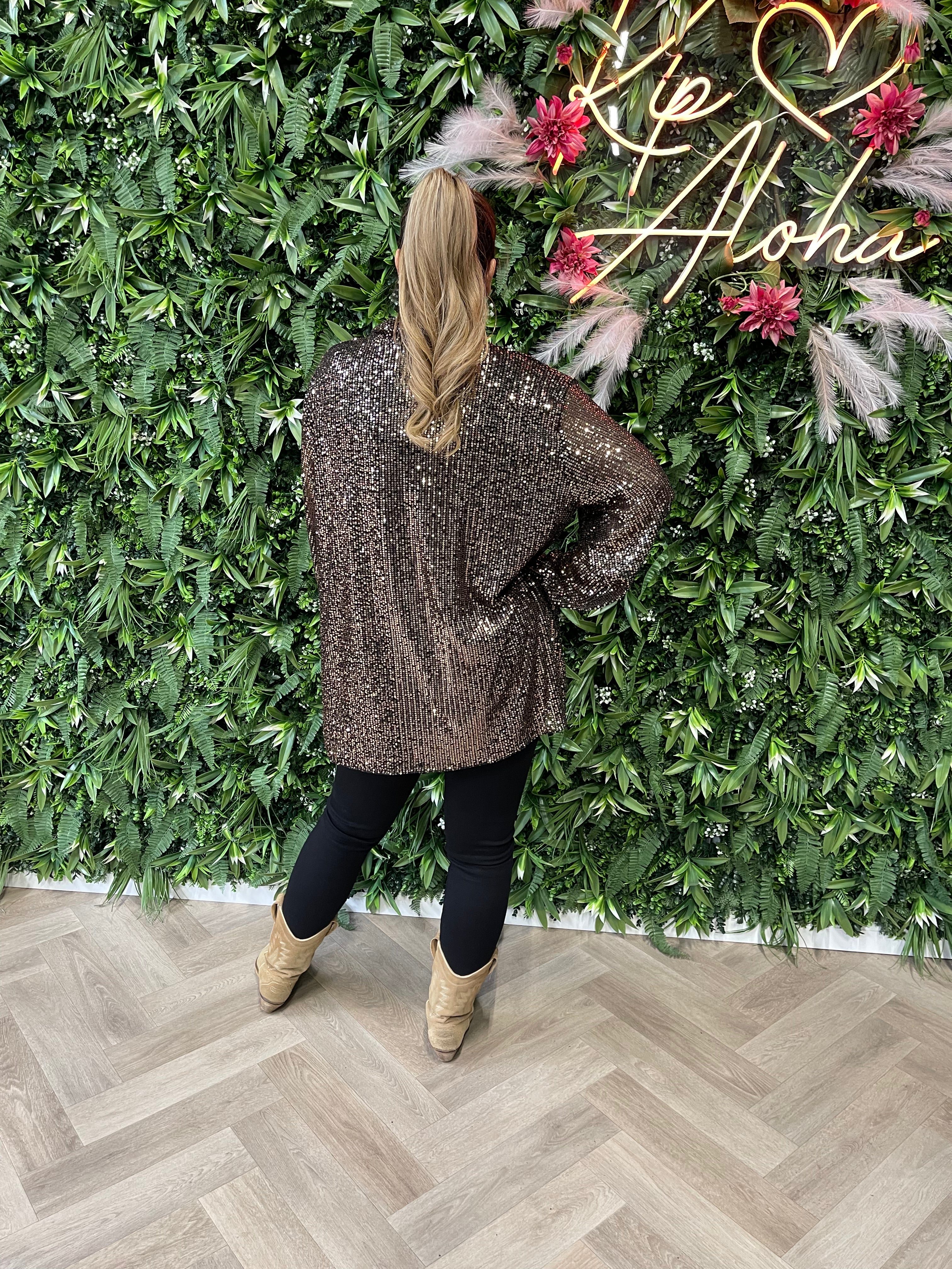 Blouse pailletten bruin