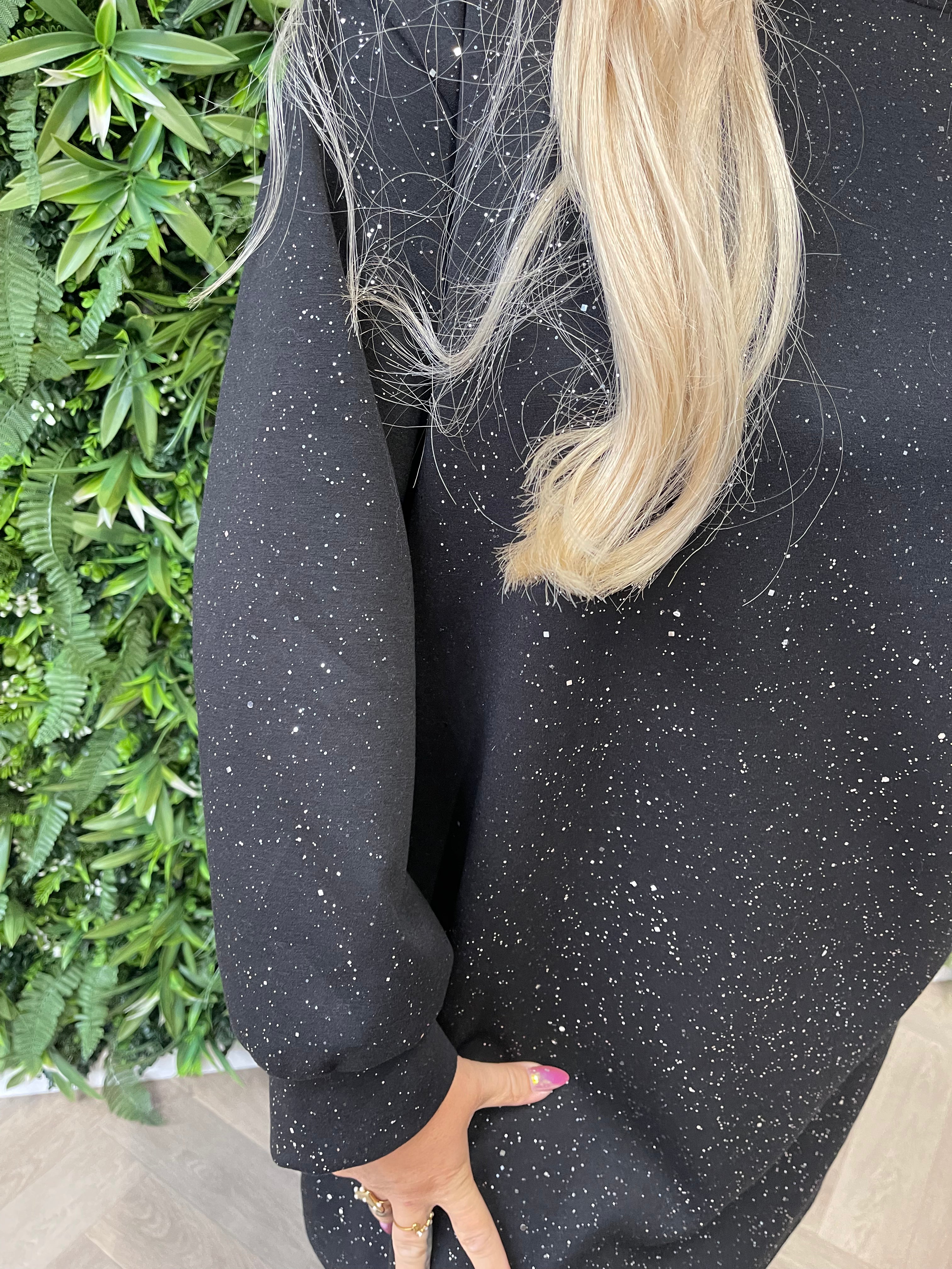 Tuniek glitter flakes met zakken zwart