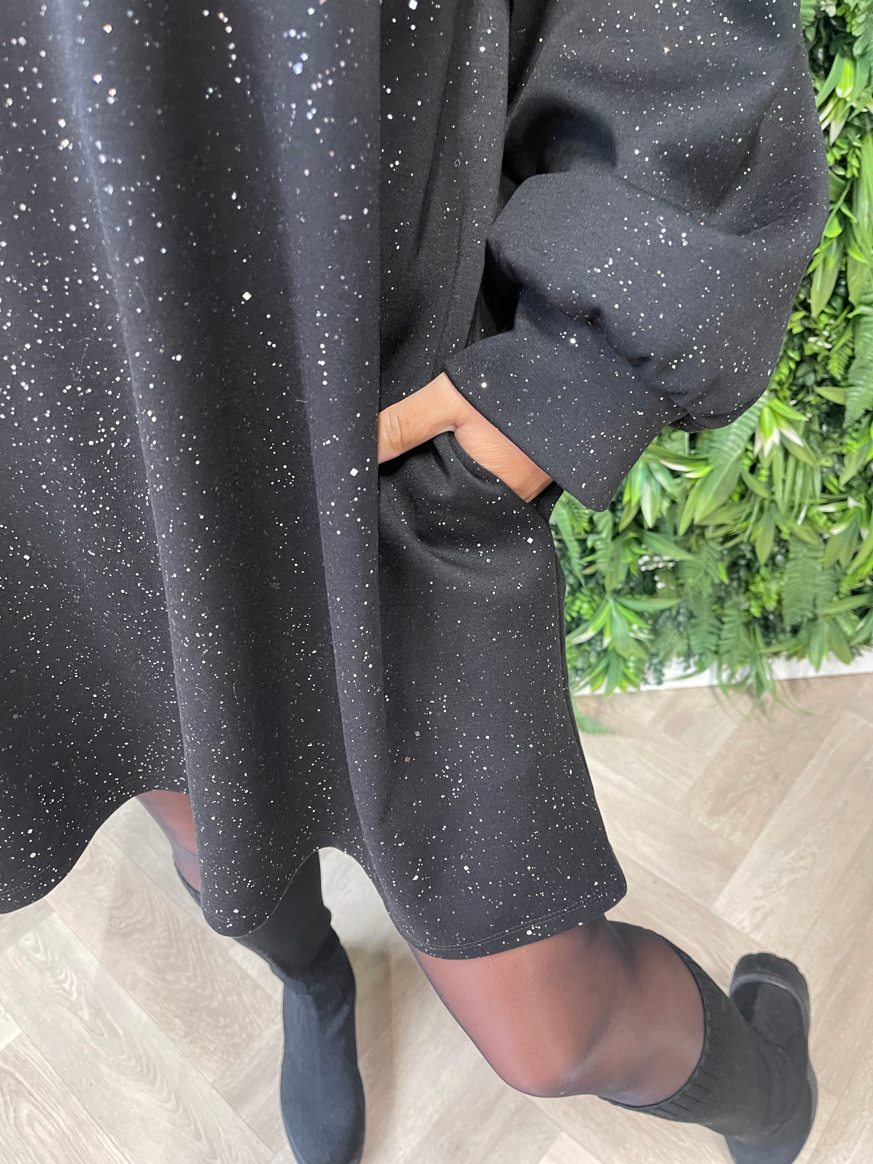 Tuniek glitter flakes met zakken zwart