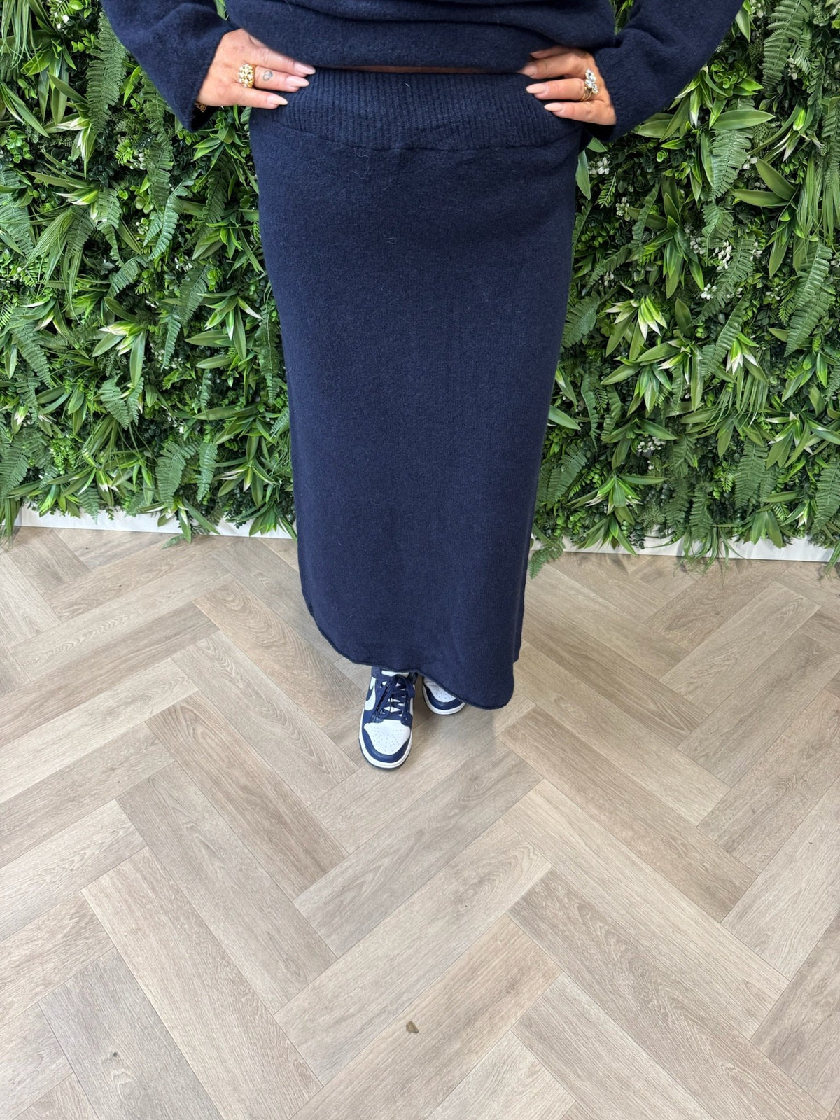 Gebreide trui met rok set marineblauw