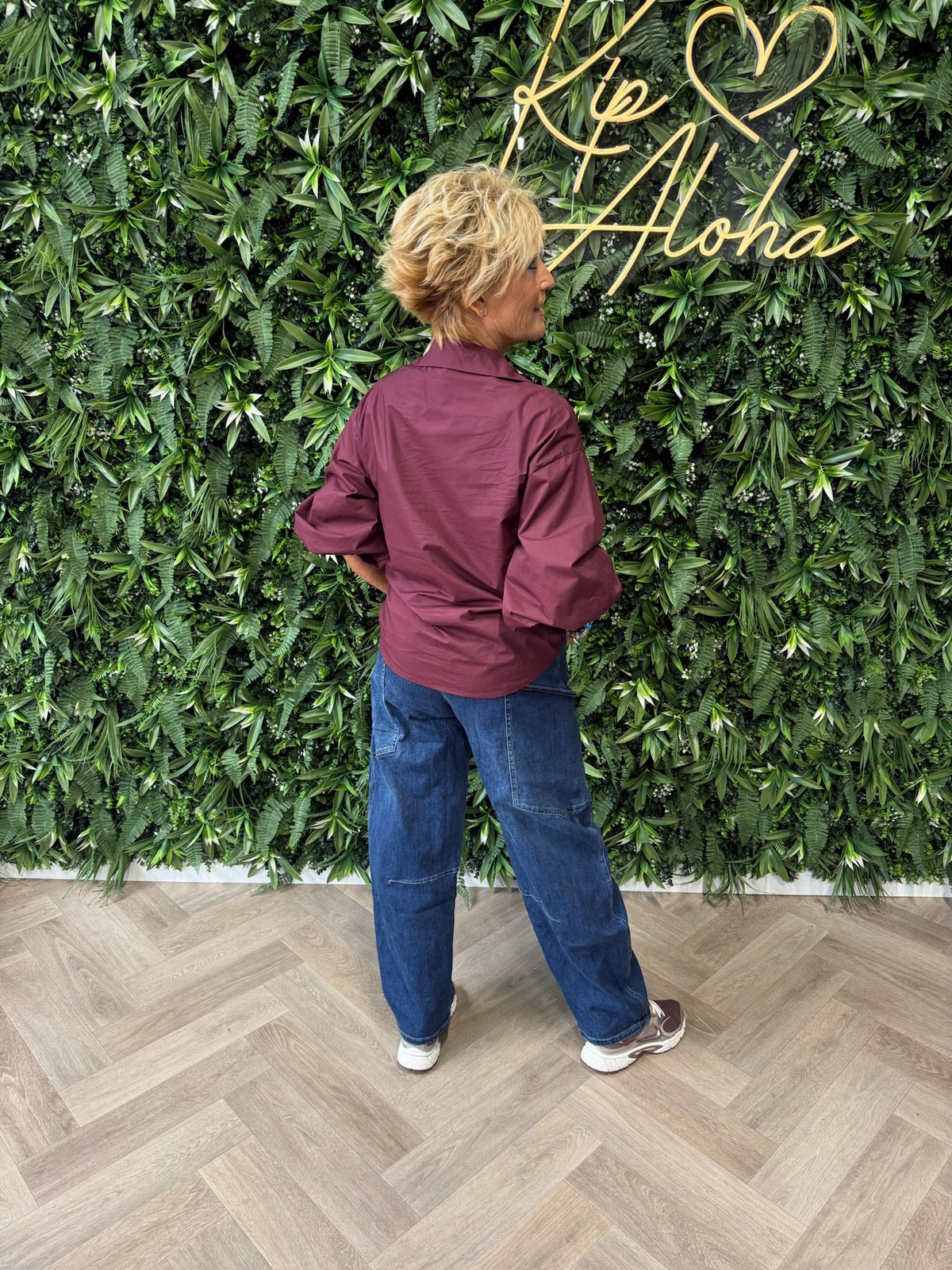 Korte blouse v-hals uni bordeaux