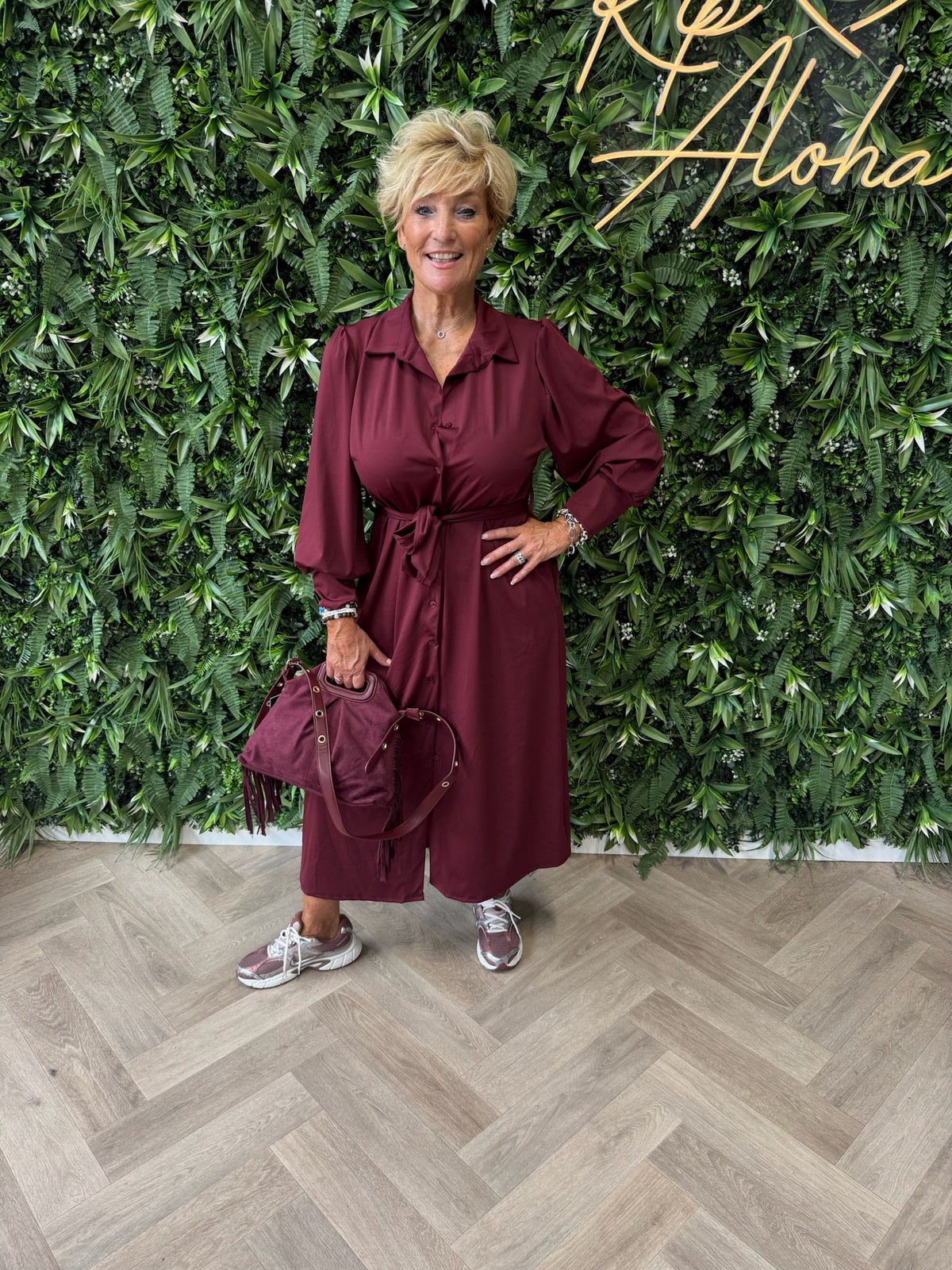 Lange travel jurk bordeaux